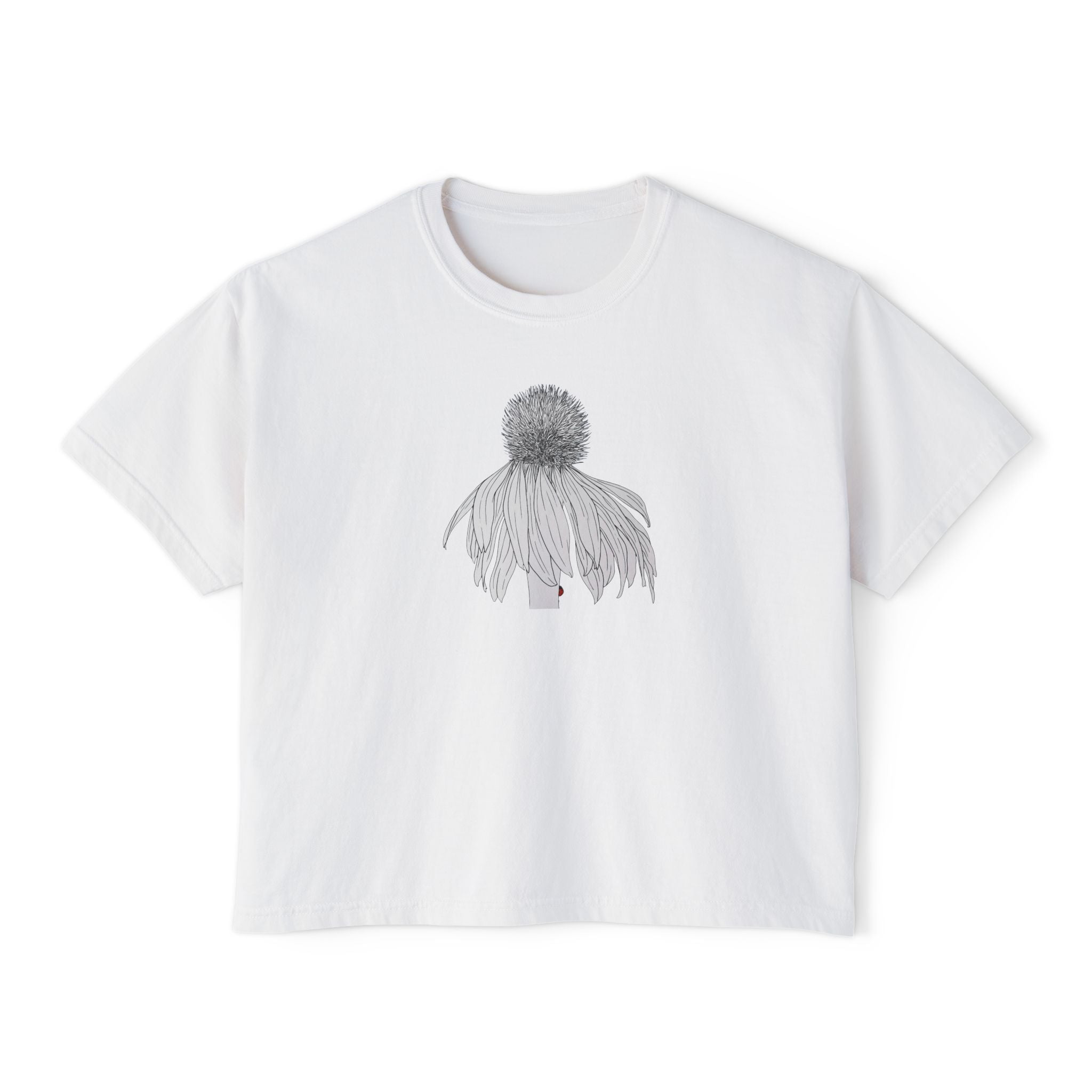 Coneflower Boxy Tee — Minimal Line Art Graphic T-Shirt