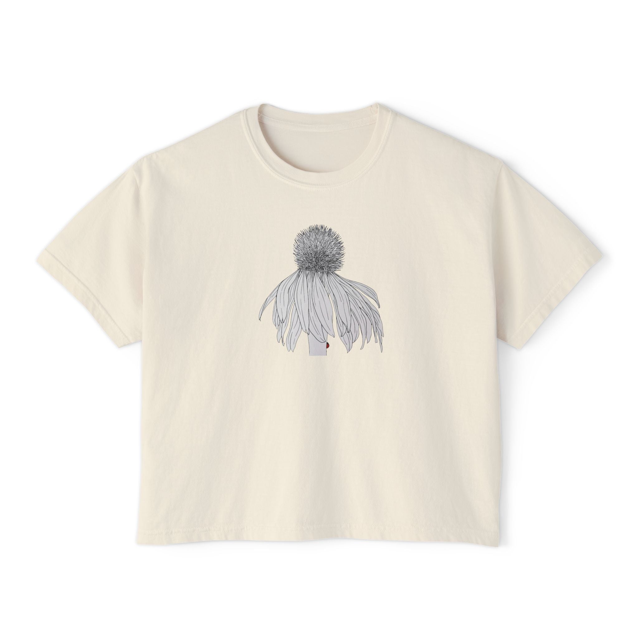 Coneflower Boxy Tee — Minimal Line Art Graphic T-Shirt