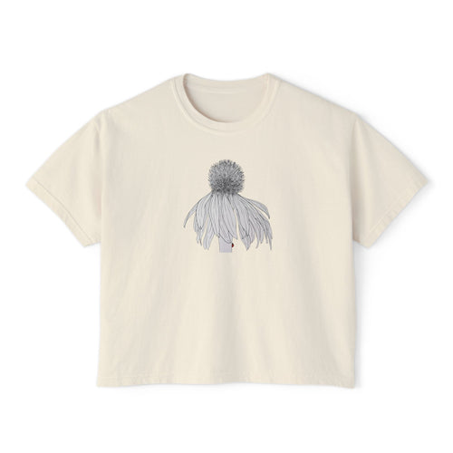 Coneflower Boxy Tee — Minimal Line Art Graphic T-Shirt