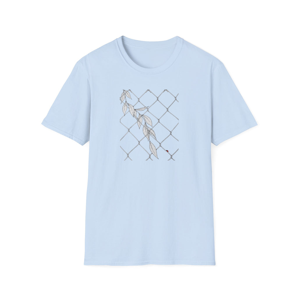 Leaves on fence Sketch Unisex T‑Shirt — Minimalist Floral Line Art Tee