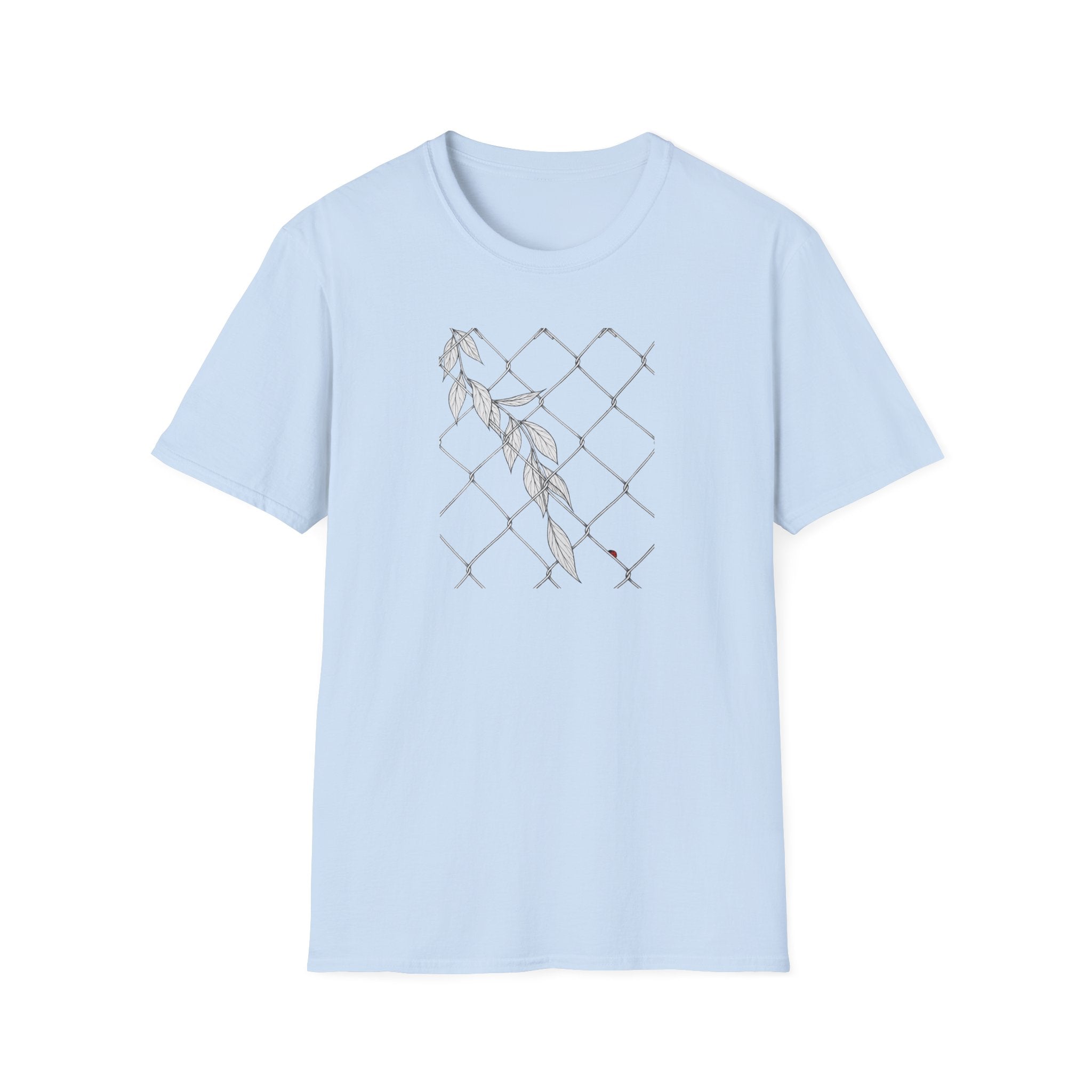 Leaves on fence Sketch Unisex T‑Shirt — Minimalist Floral Line Art Tee