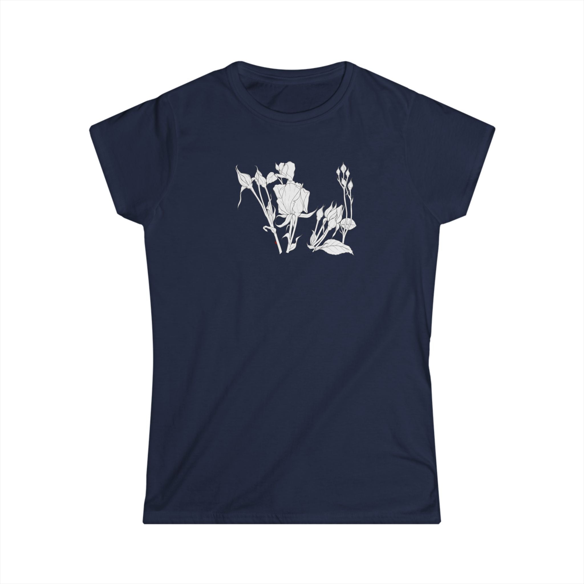 Rosebuds Line Art Tee — Minimal Floral Women's T-Shirt