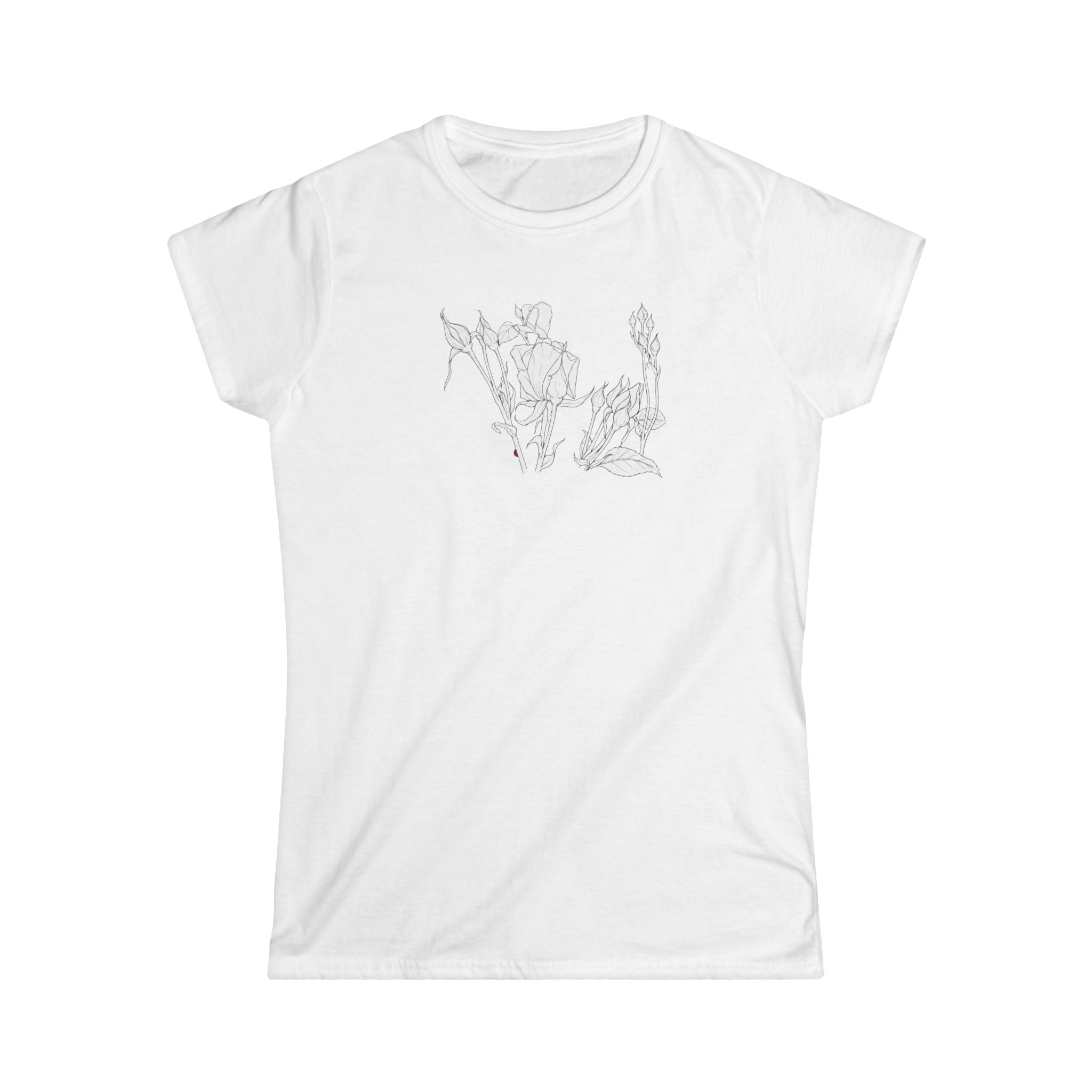Rosebuds Line Art Tee — Minimal Floral Women's T-Shirt
