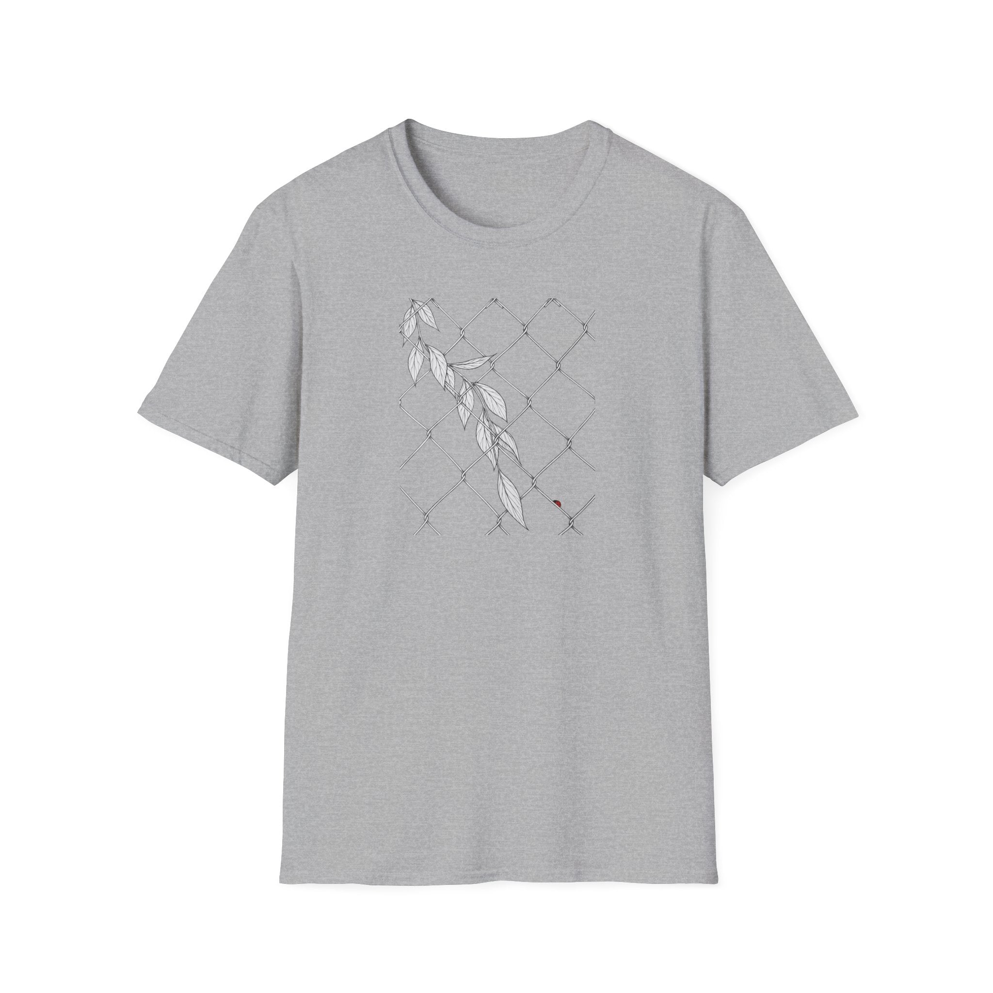 Leaves on fence Sketch Unisex T‑Shirt — Minimalist Floral Line Art Tee