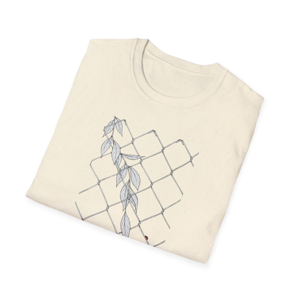 Leaves on fence Sketch Unisex T‑Shirt — Minimalist Floral Line Art Tee