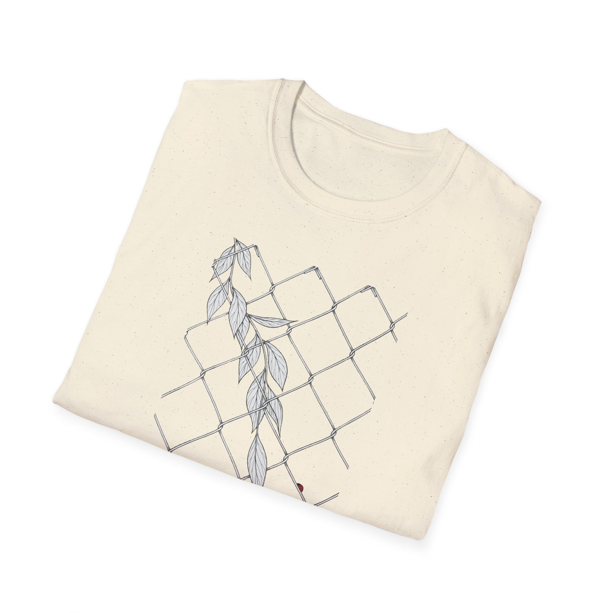 Leaves on fence Sketch Unisex T‑Shirt — Minimalist Floral Line Art Tee