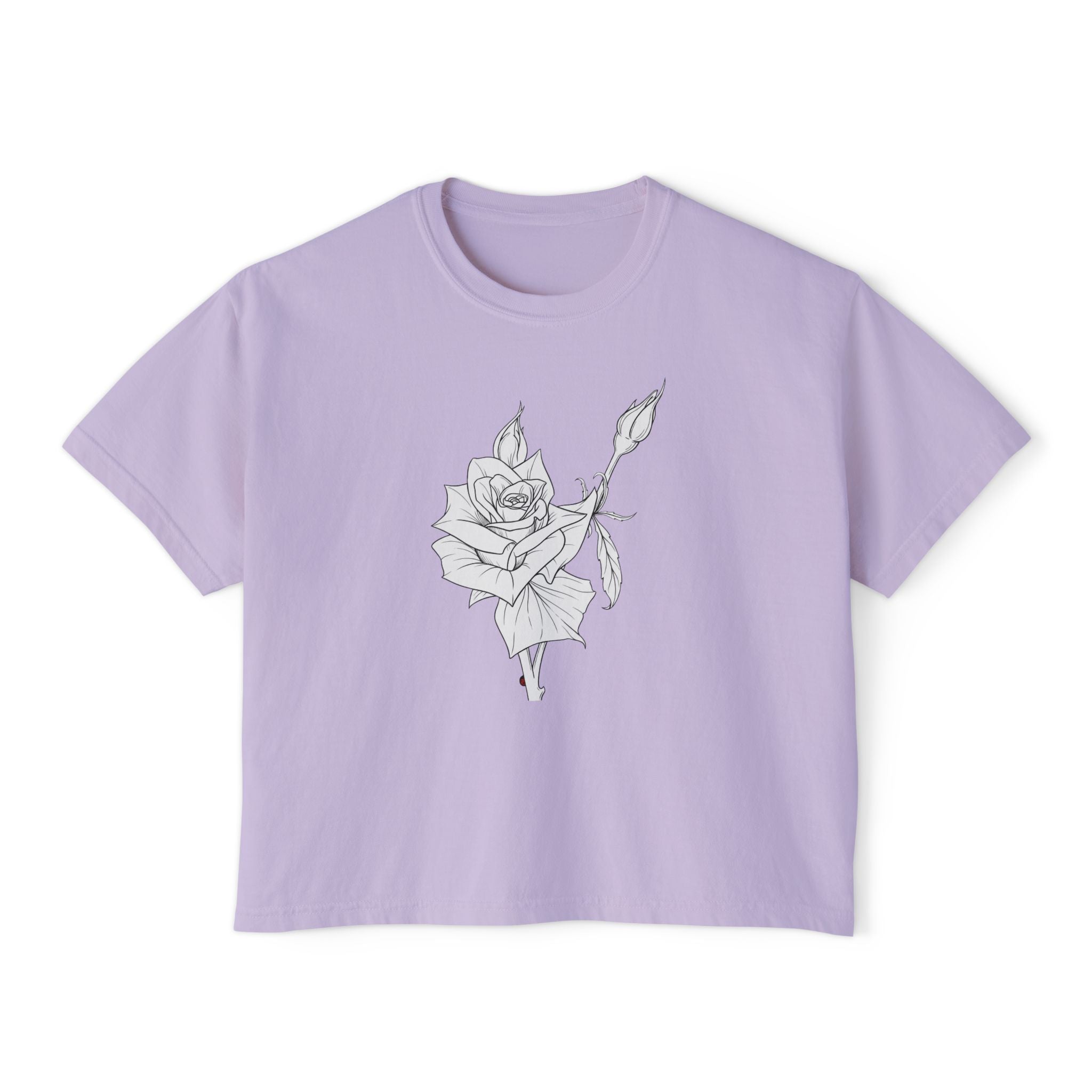 Rose Boxy Tee — Minimal Line Art Rose Graphic T-Shirt