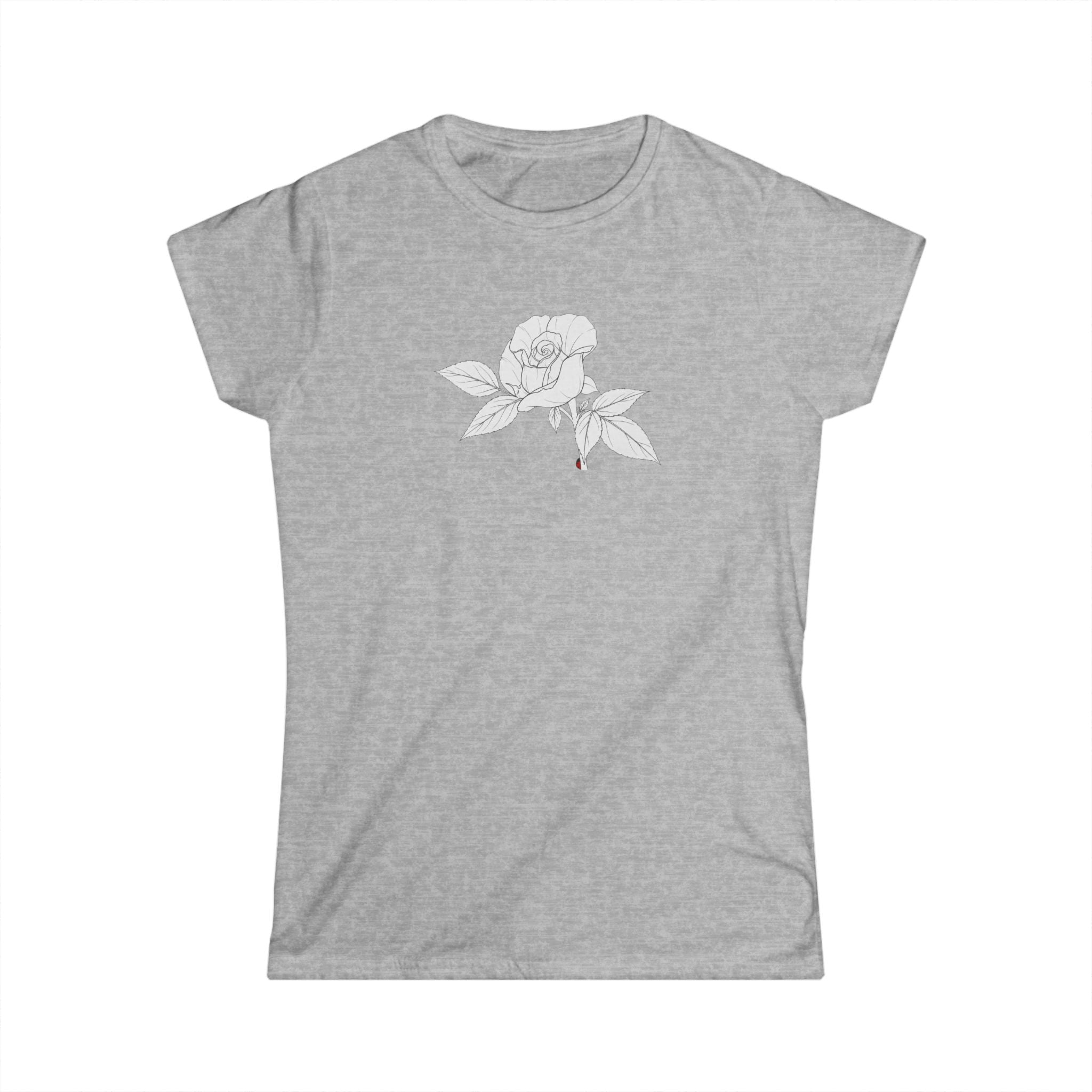Rose with leaves Line Art Tee — Minimal Floral Women's T-Shirt