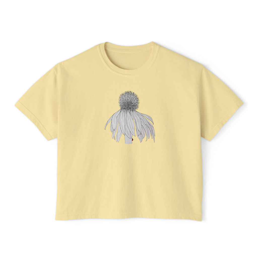 Coneflower Boxy Tee — Minimal Line Art Graphic T-Shirt