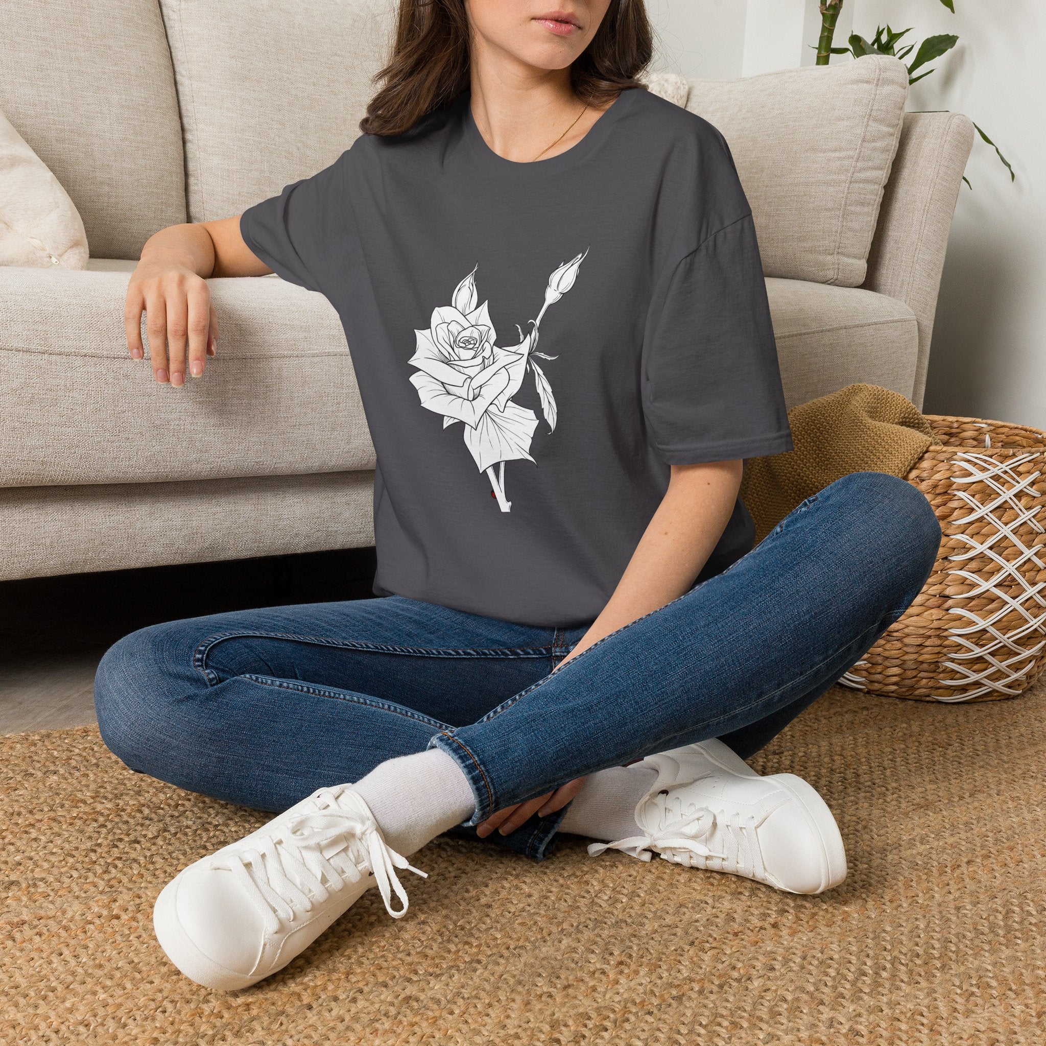 Rose Sketch Unisex T‑Shirt — Minimalist Floral Line Art Tee
