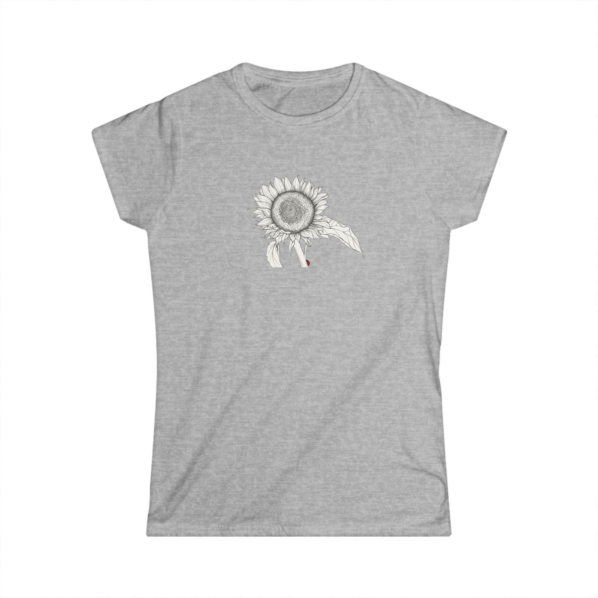 Sunflower Line Art Tee — Minimal Floral Women's T-Shirt