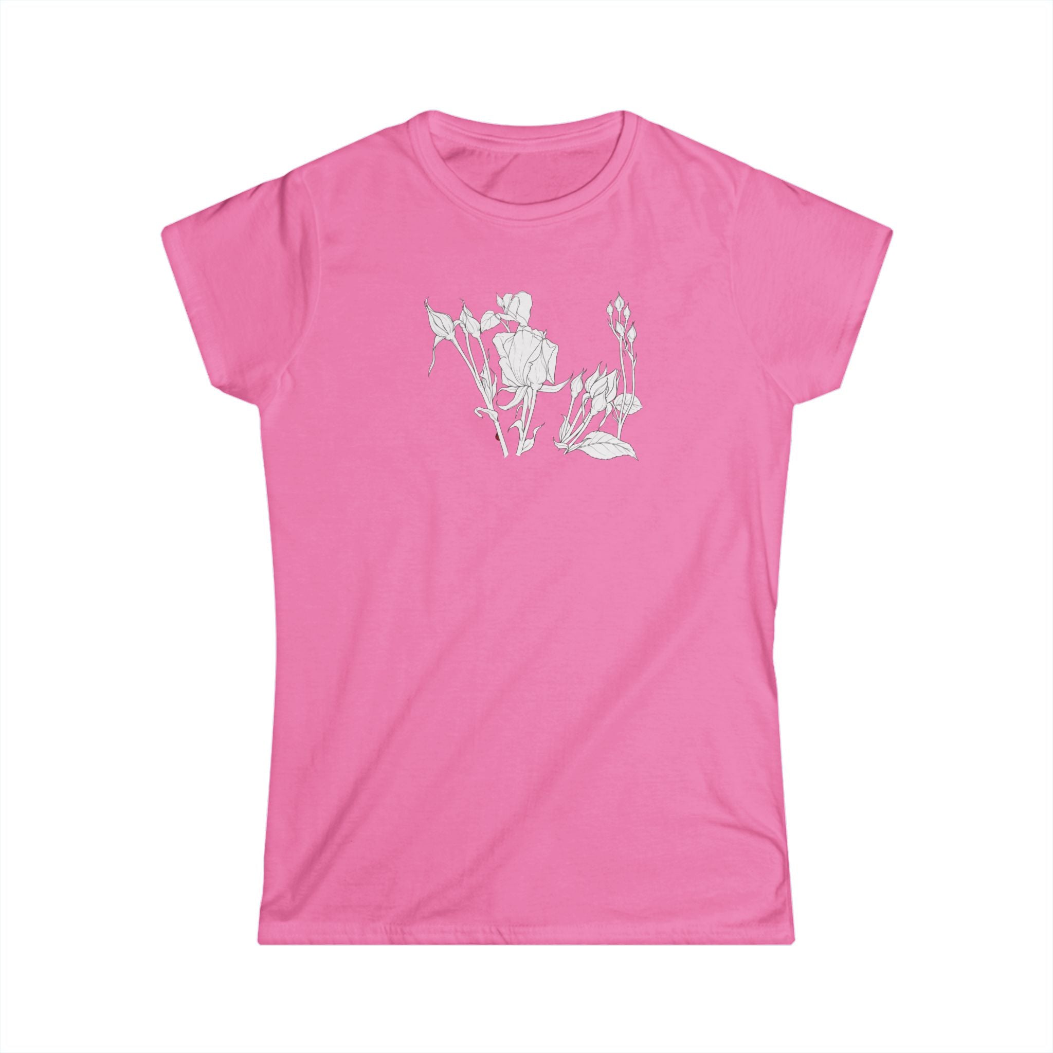 Rosebuds Line Art Tee — Minimal Floral Women's T-Shirt