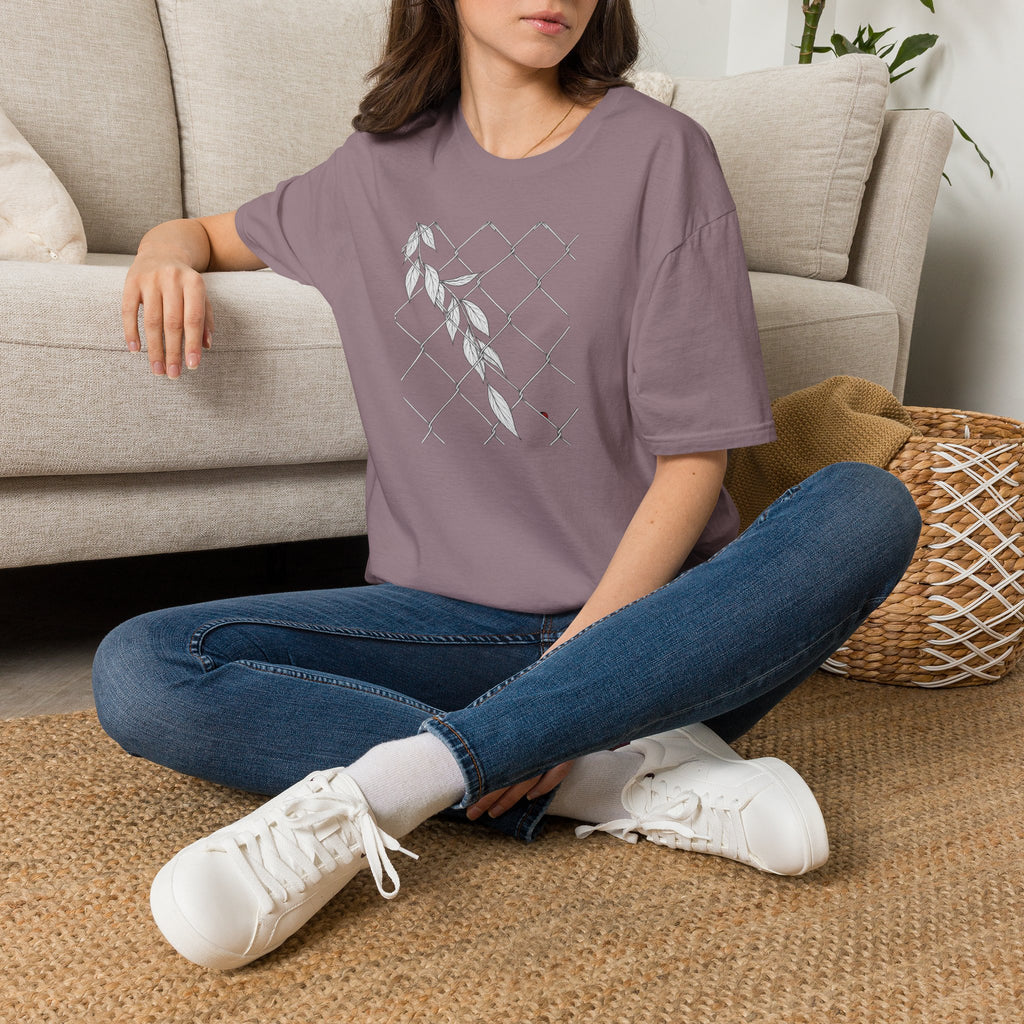 Leaves on fence Sketch Unisex T‑Shirt — Minimalist Floral Line Art Tee