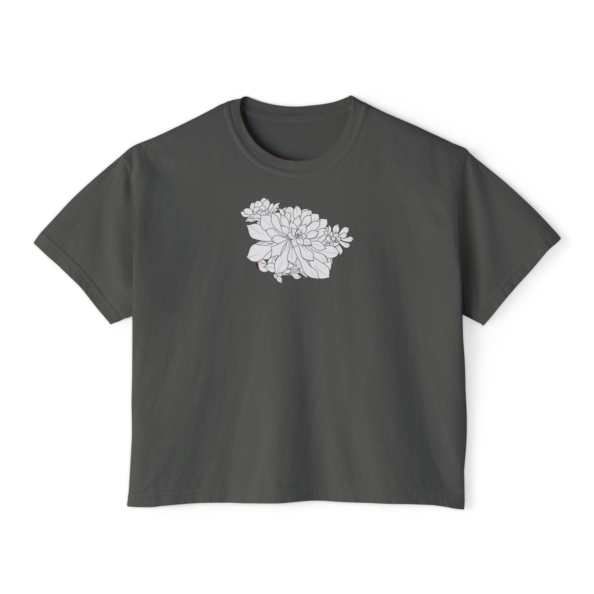 Succulent Line Art Boxy Tee — Minimal Line Art Graphic T-Shirt