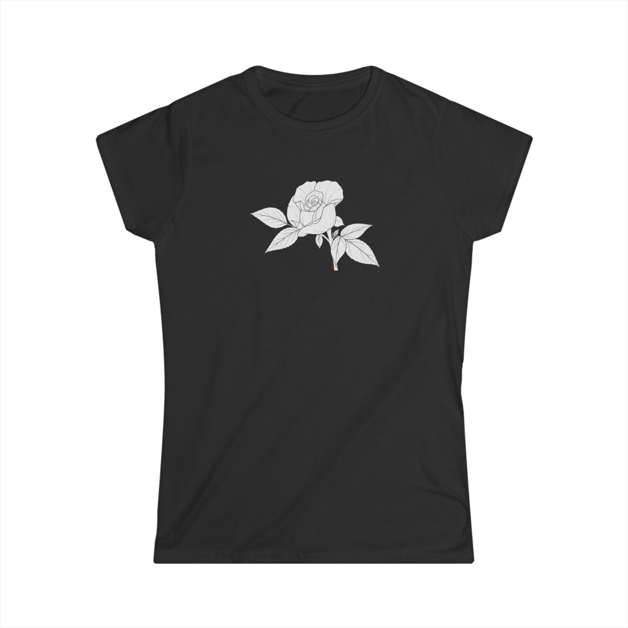 Rose with leaves Line Art Tee — Minimal Floral Women's T-Shirt