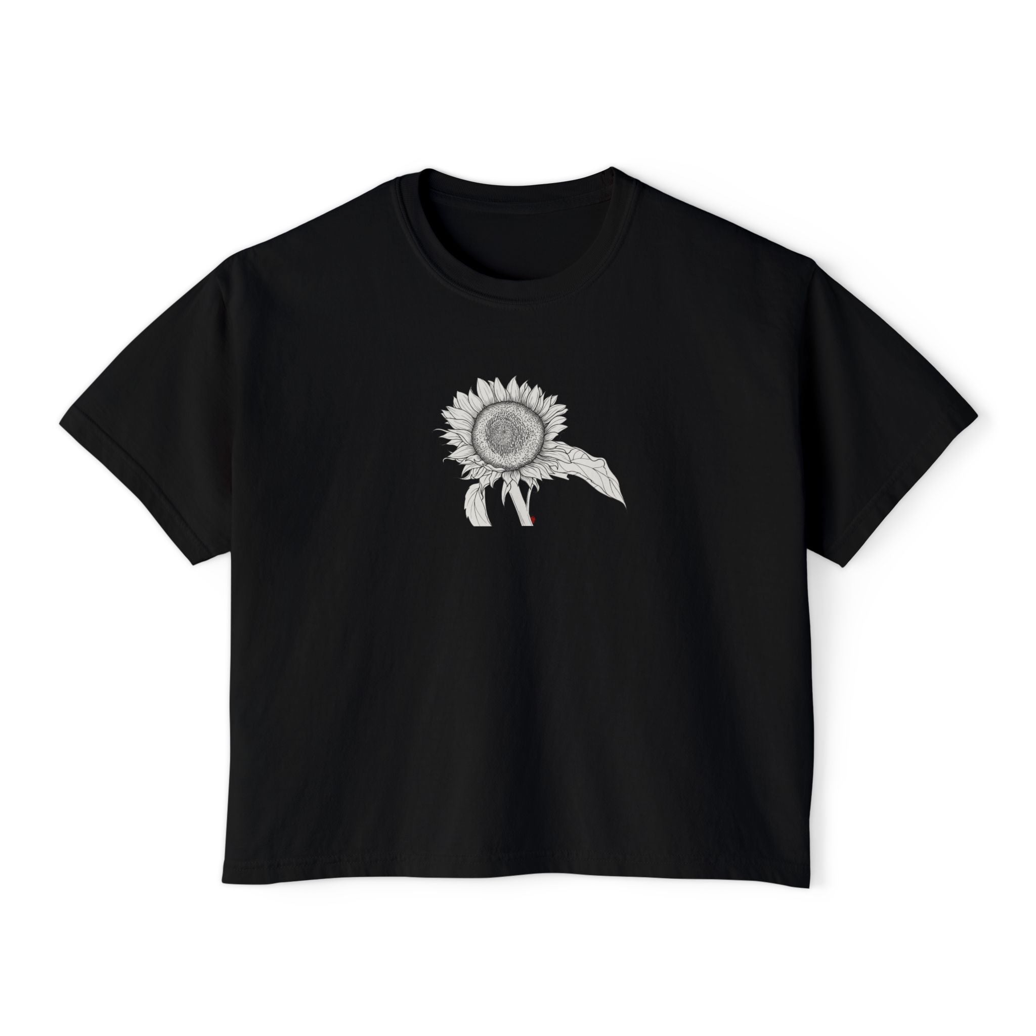 Sunflower Boxy Tee — Minimal Line Art Graphic T-Shirt