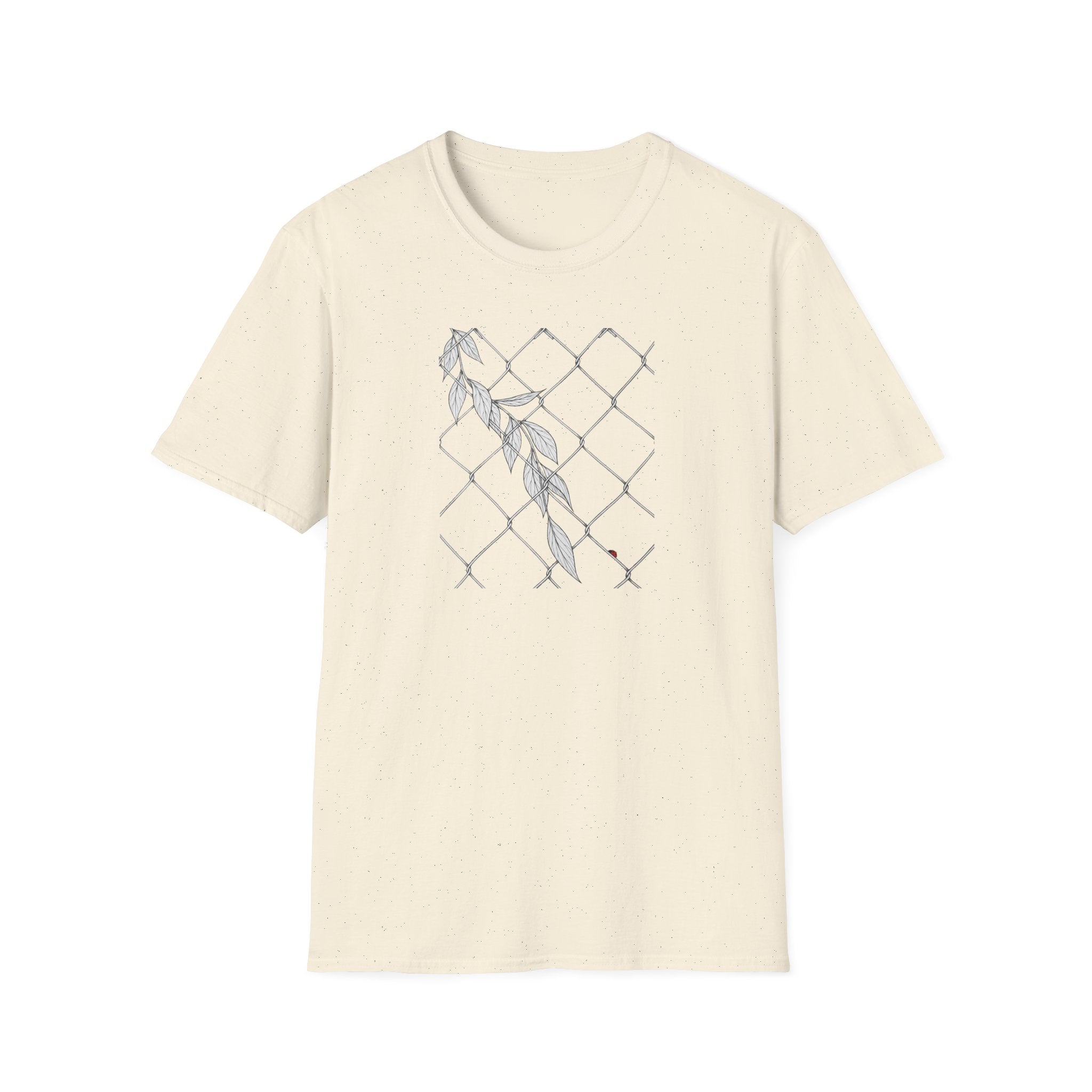 Leaves on fence Sketch Unisex T‑Shirt — Minimalist Floral Line Art Tee