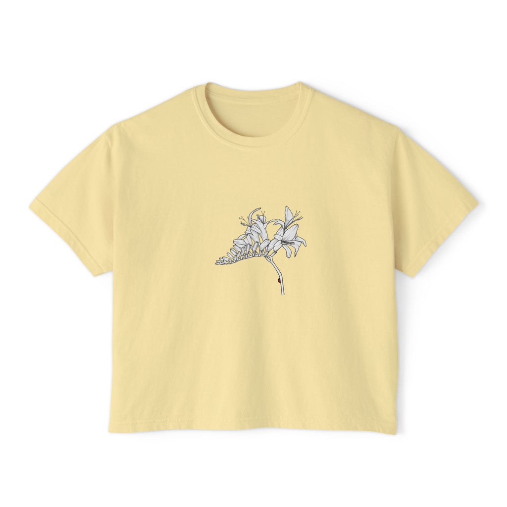 Lucifer Boxy Tee — Minimal Line Art Lucifer flower Graphic T-Shirt
