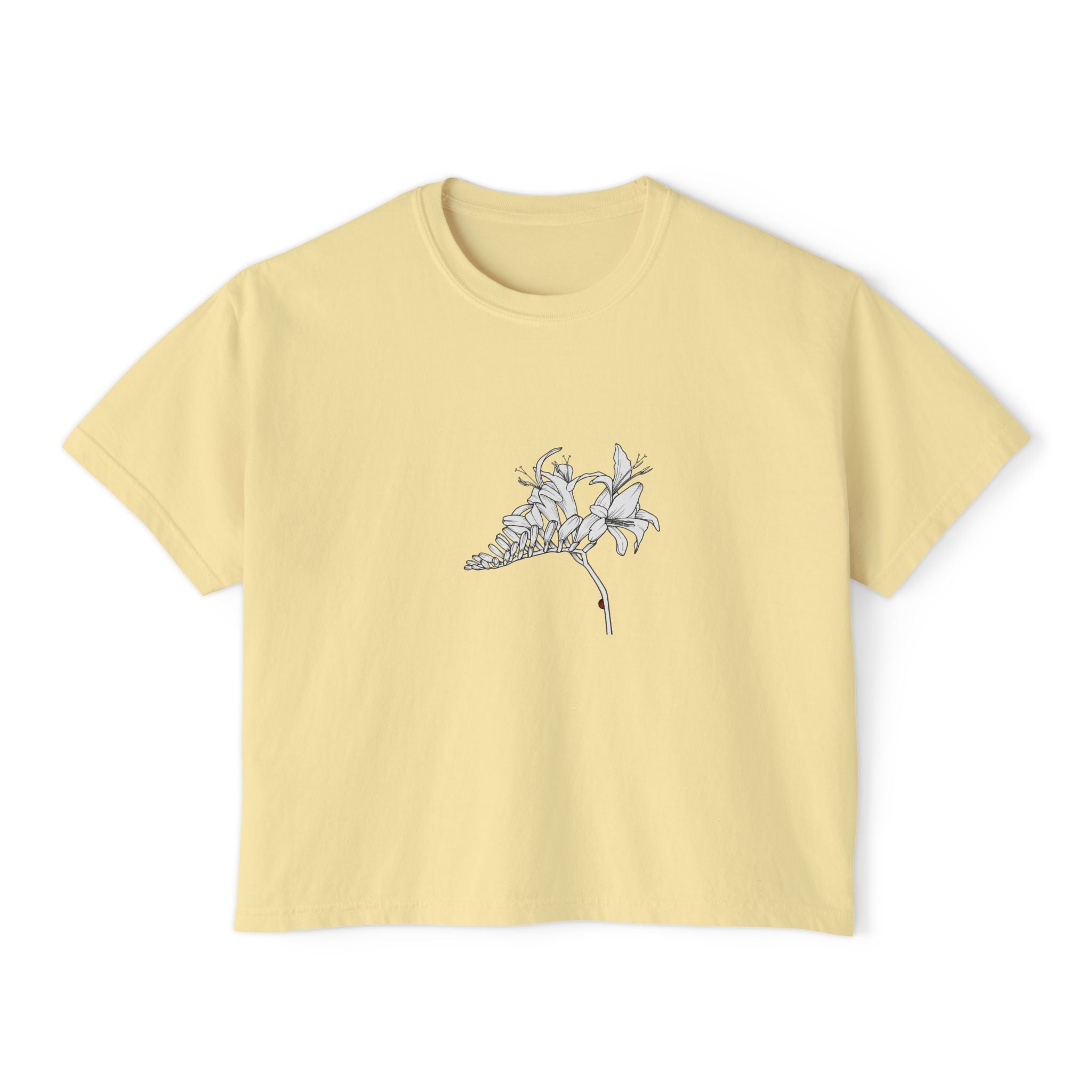 Lucifer Boxy Tee — Minimal Line Art Lucifer flower Graphic T-Shirt