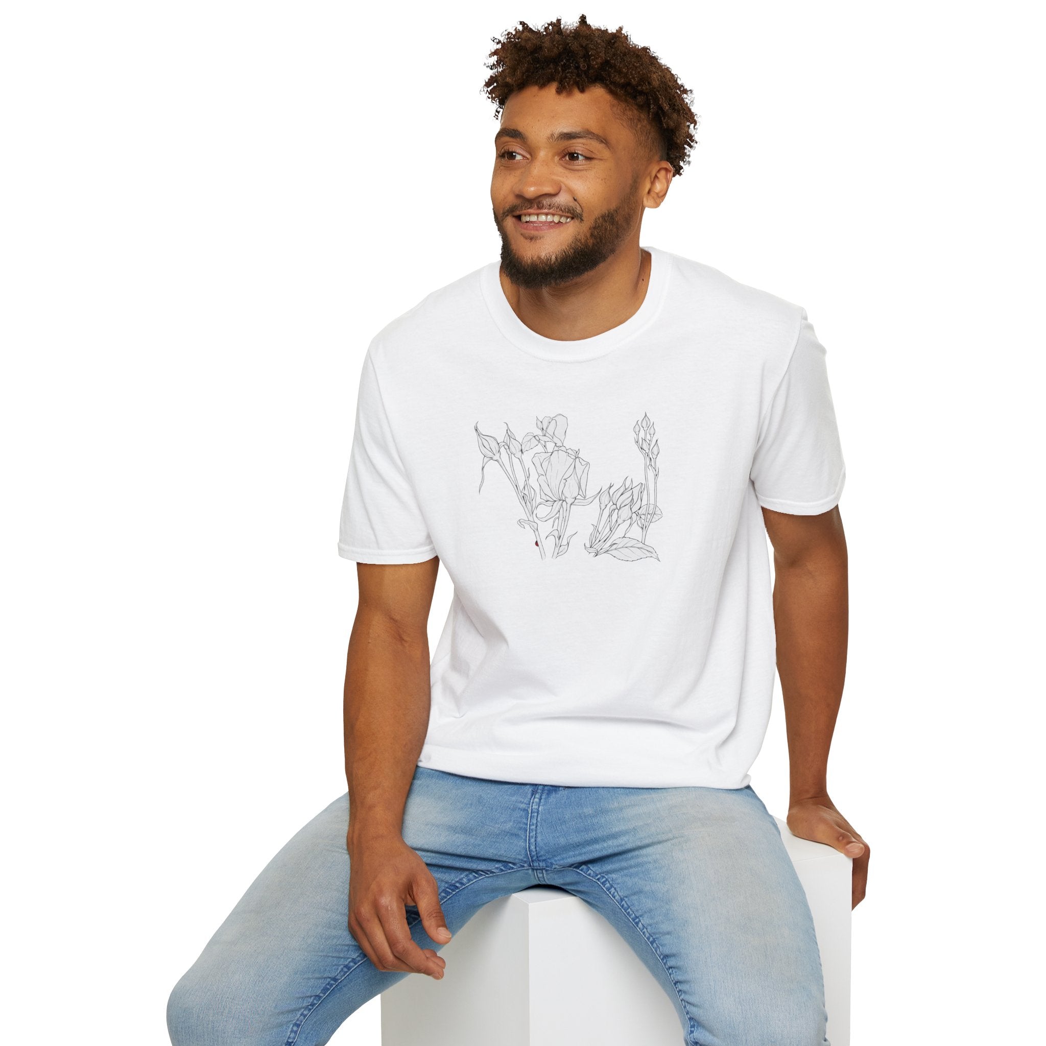 Roesbuds Sketch Unisex T‑Shirt — Minimalist Floral Line Art Tee
