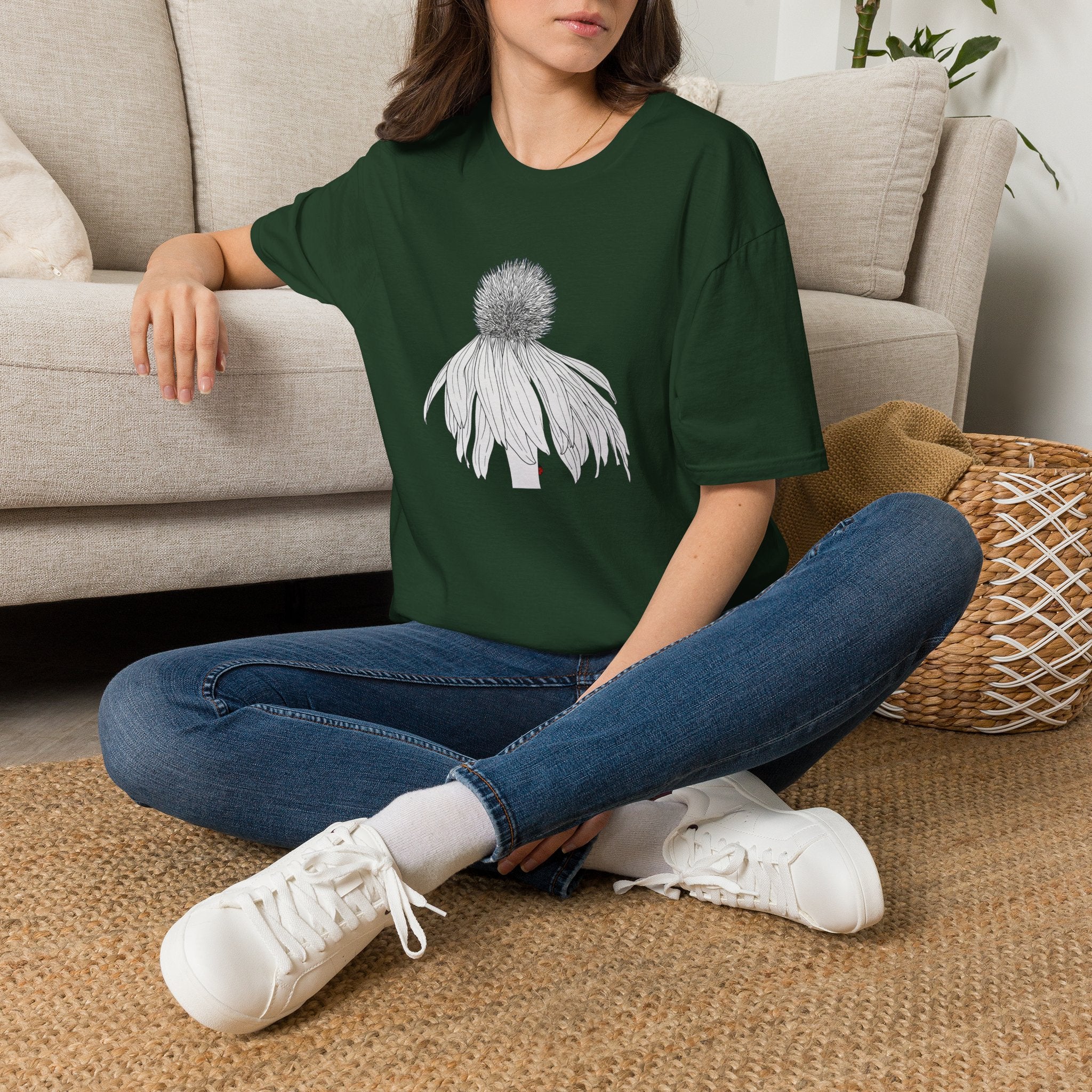 Coneflower Sketch Unisex T‑Shirt — Minimalist Floral Line Art Tee