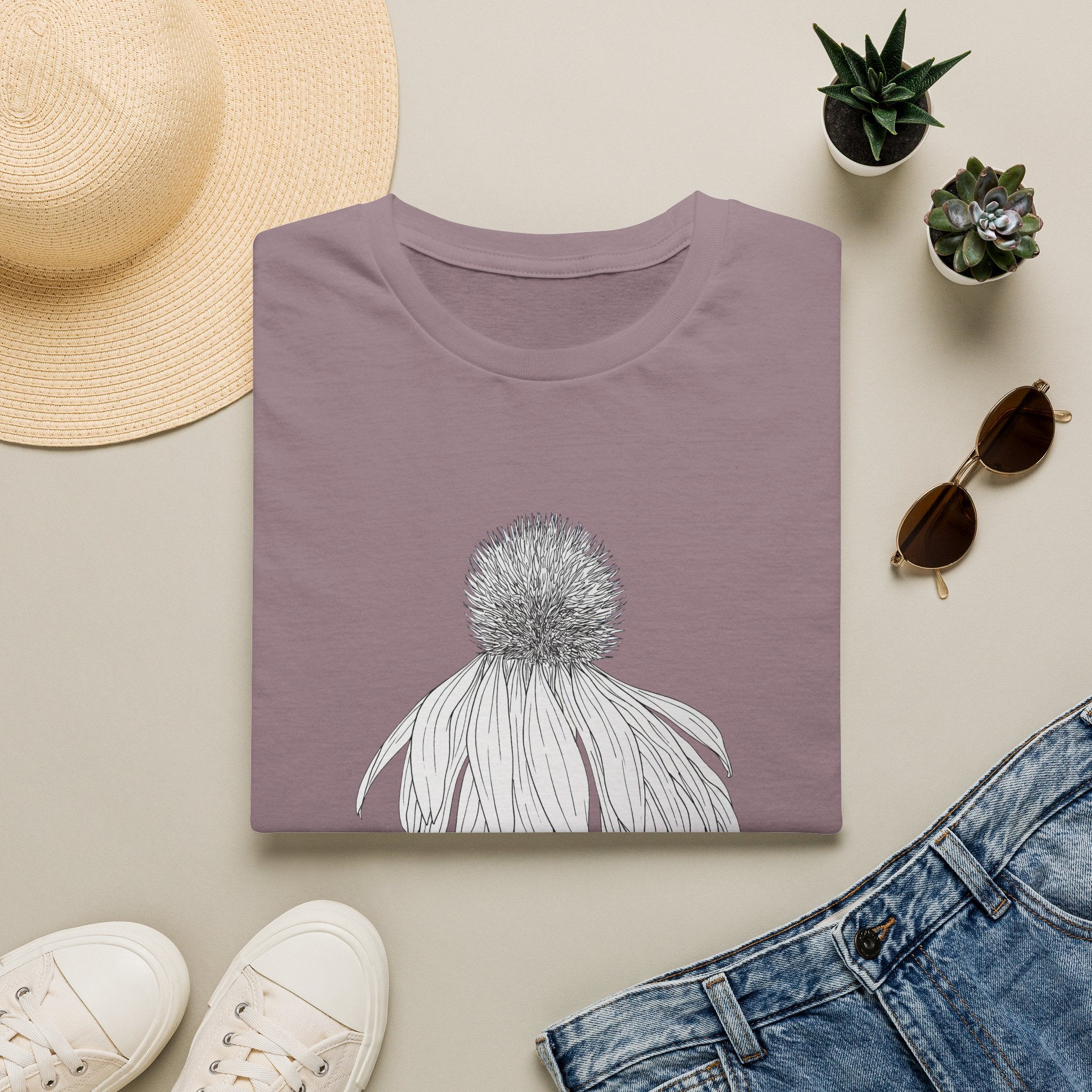 Coneflower Sketch Unisex T‑Shirt — Minimalist Floral Line Art Tee