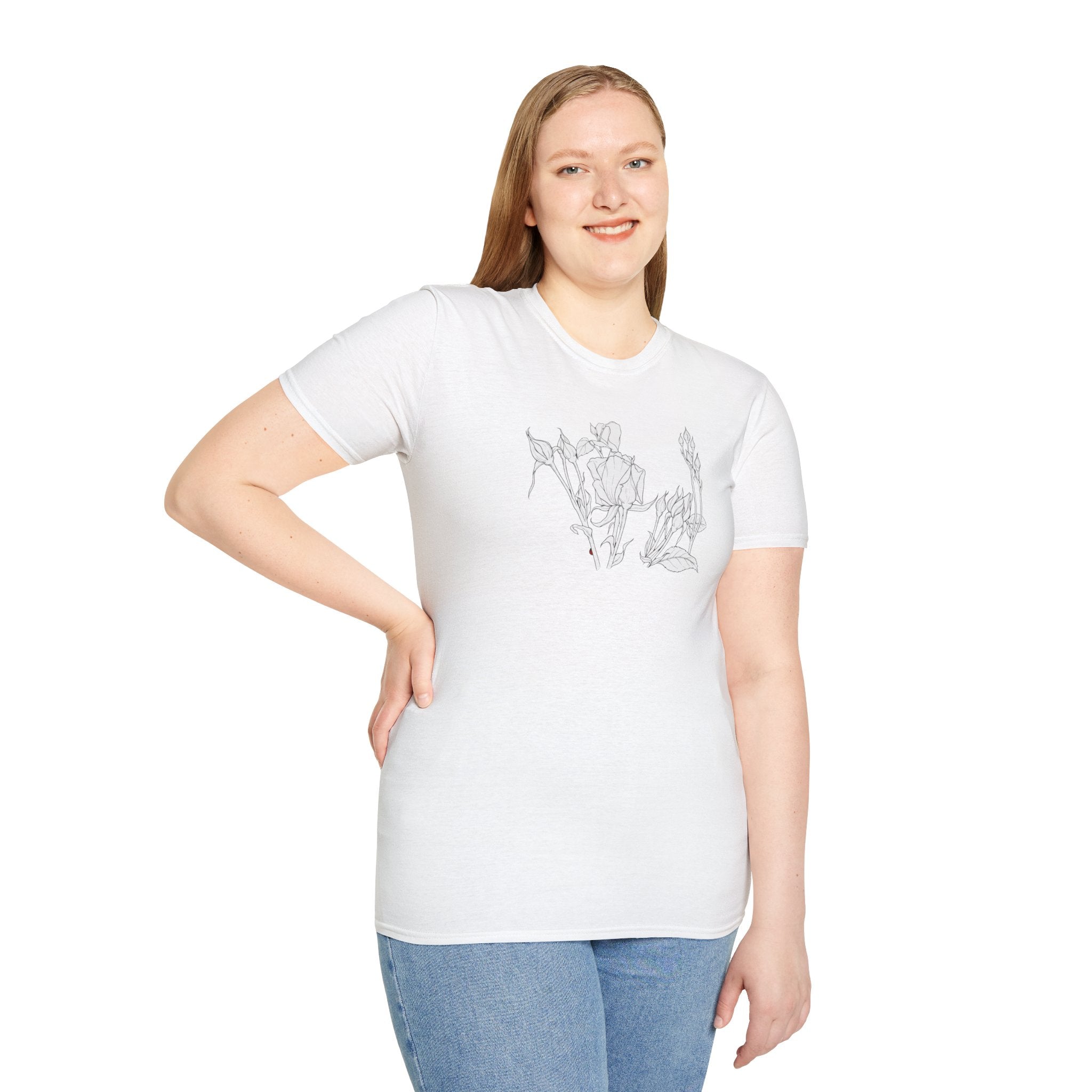Roesbuds Sketch Unisex T‑Shirt — Minimalist Floral Line Art Tee