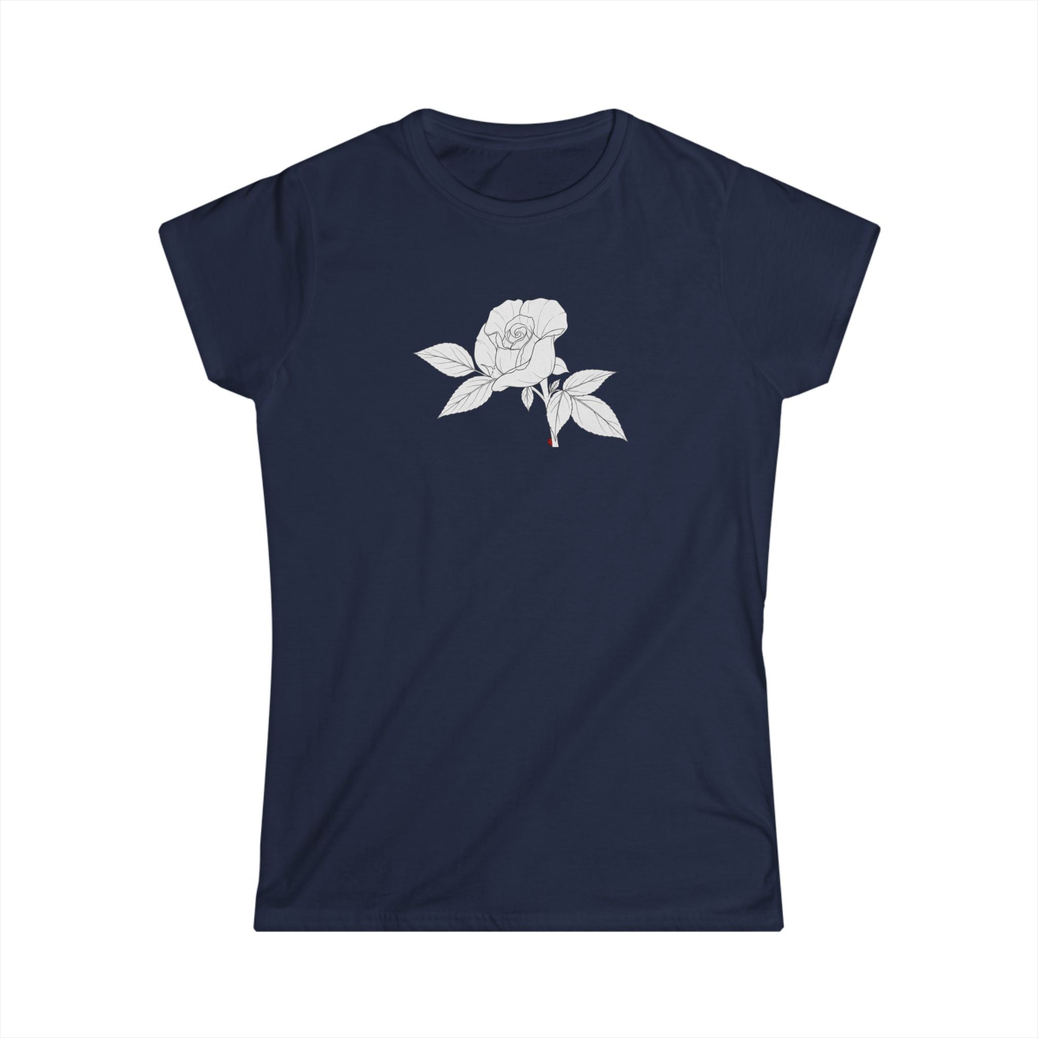 Rose with leaves Line Art Tee — Minimal Floral Women's T-Shirt