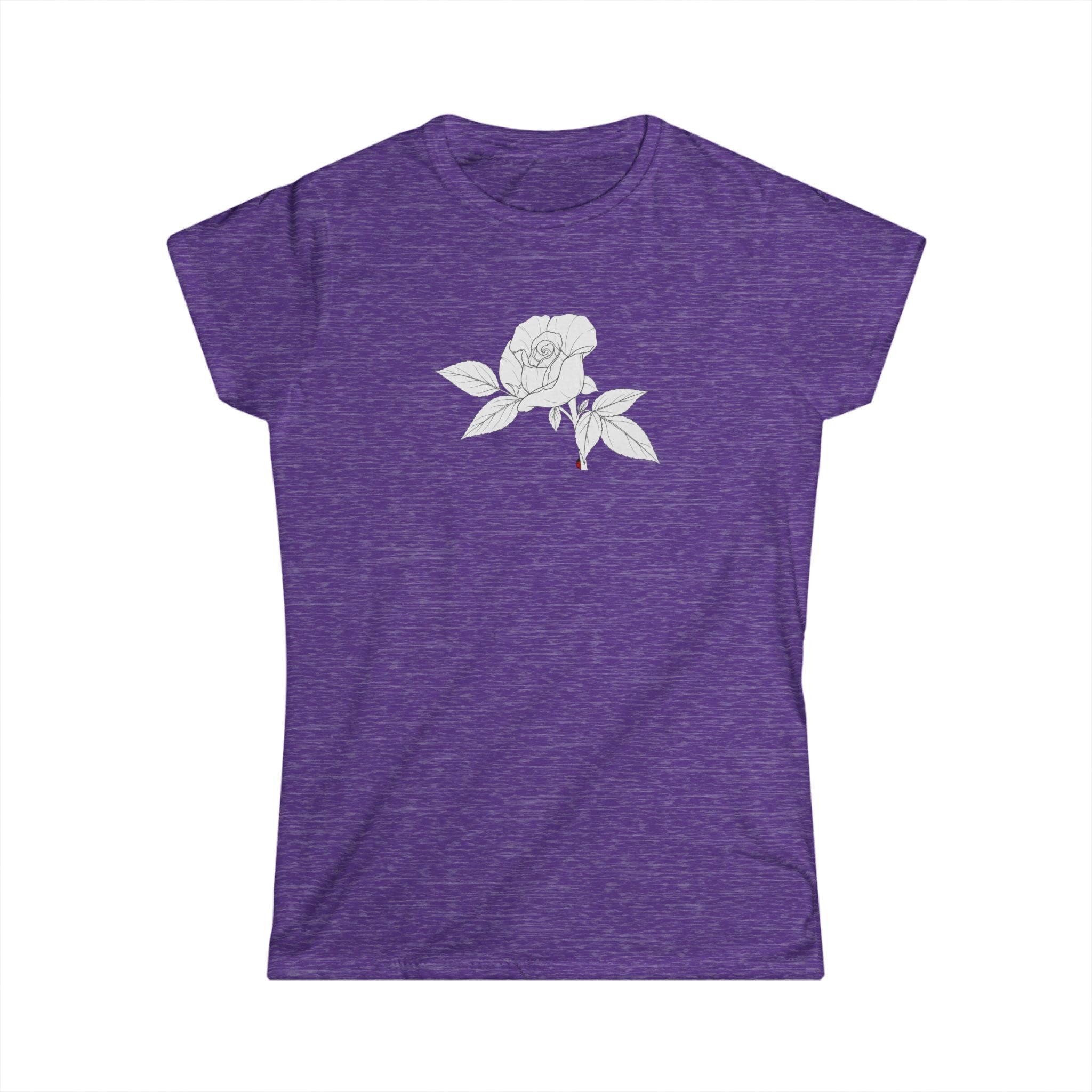 Rose with leaves Line Art Tee — Minimal Floral Women's T-Shirt