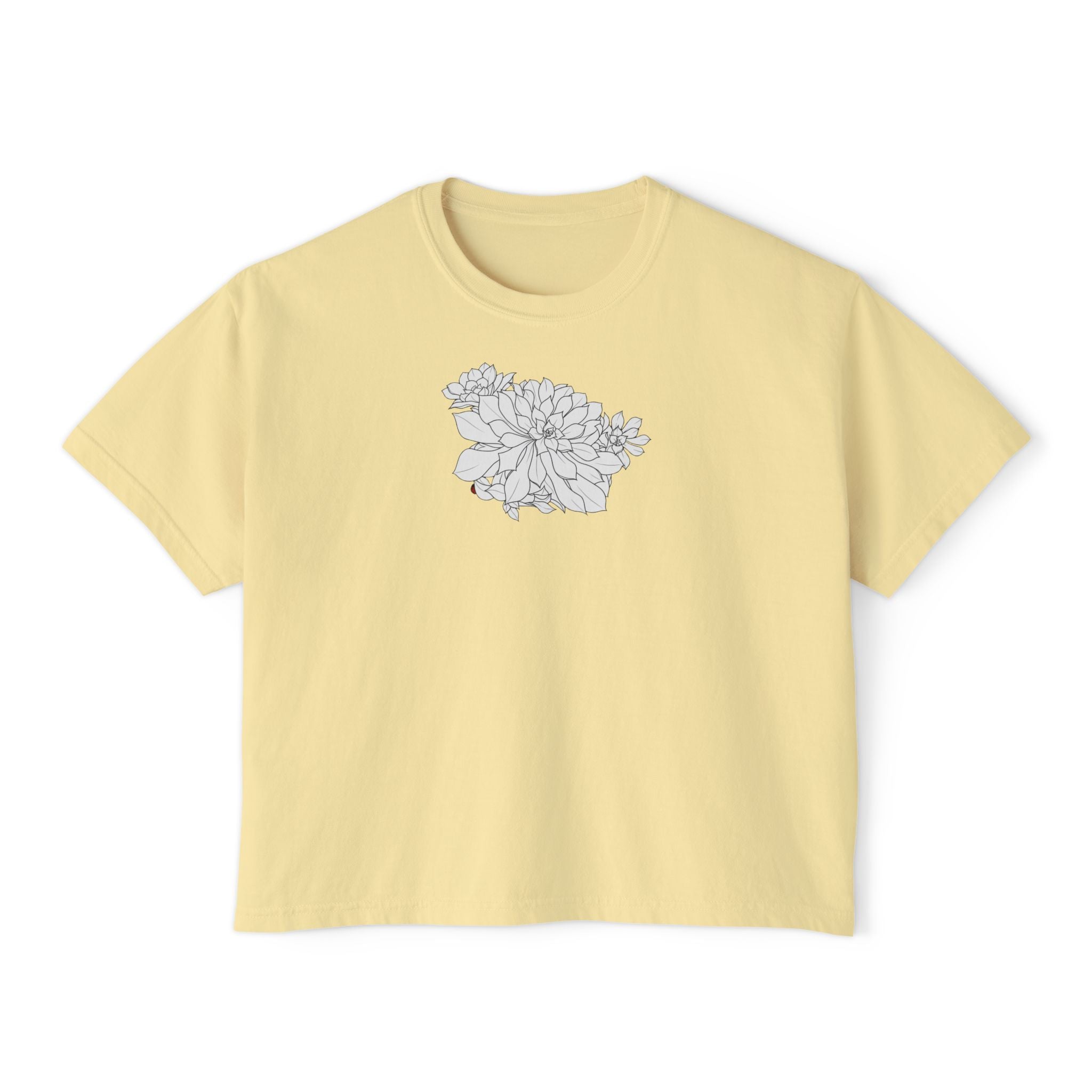 Succulent Line Art Boxy Tee — Minimal Line Art Graphic T-Shirt