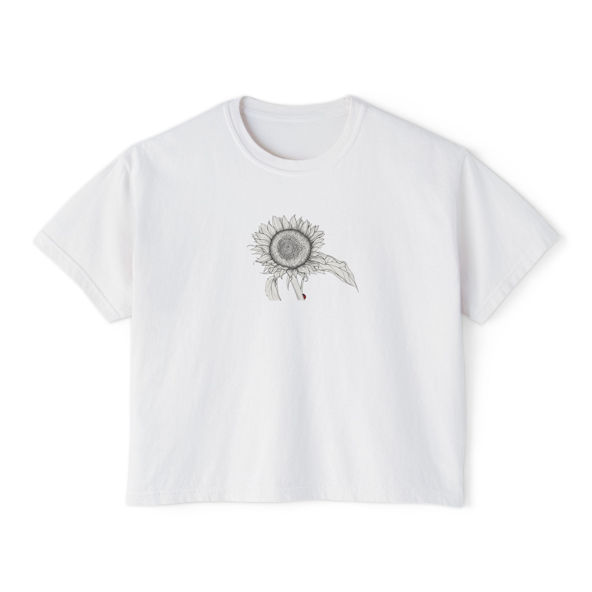 Sunflower Boxy Tee — Minimal Line Art Graphic T-Shirt