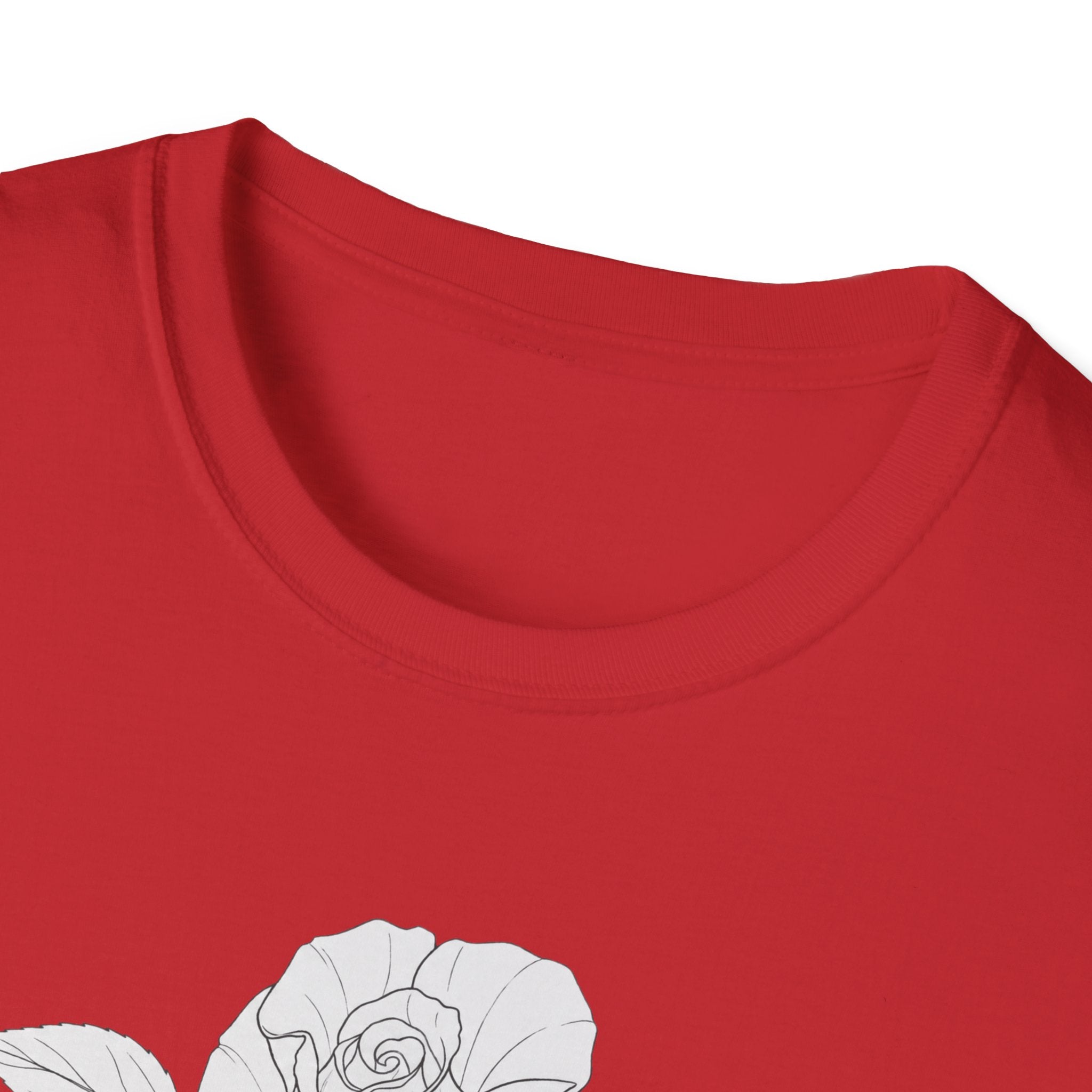 Rose with leaves Sketch Unisex T‑Shirt — Minimalist Floral Line Art Tee