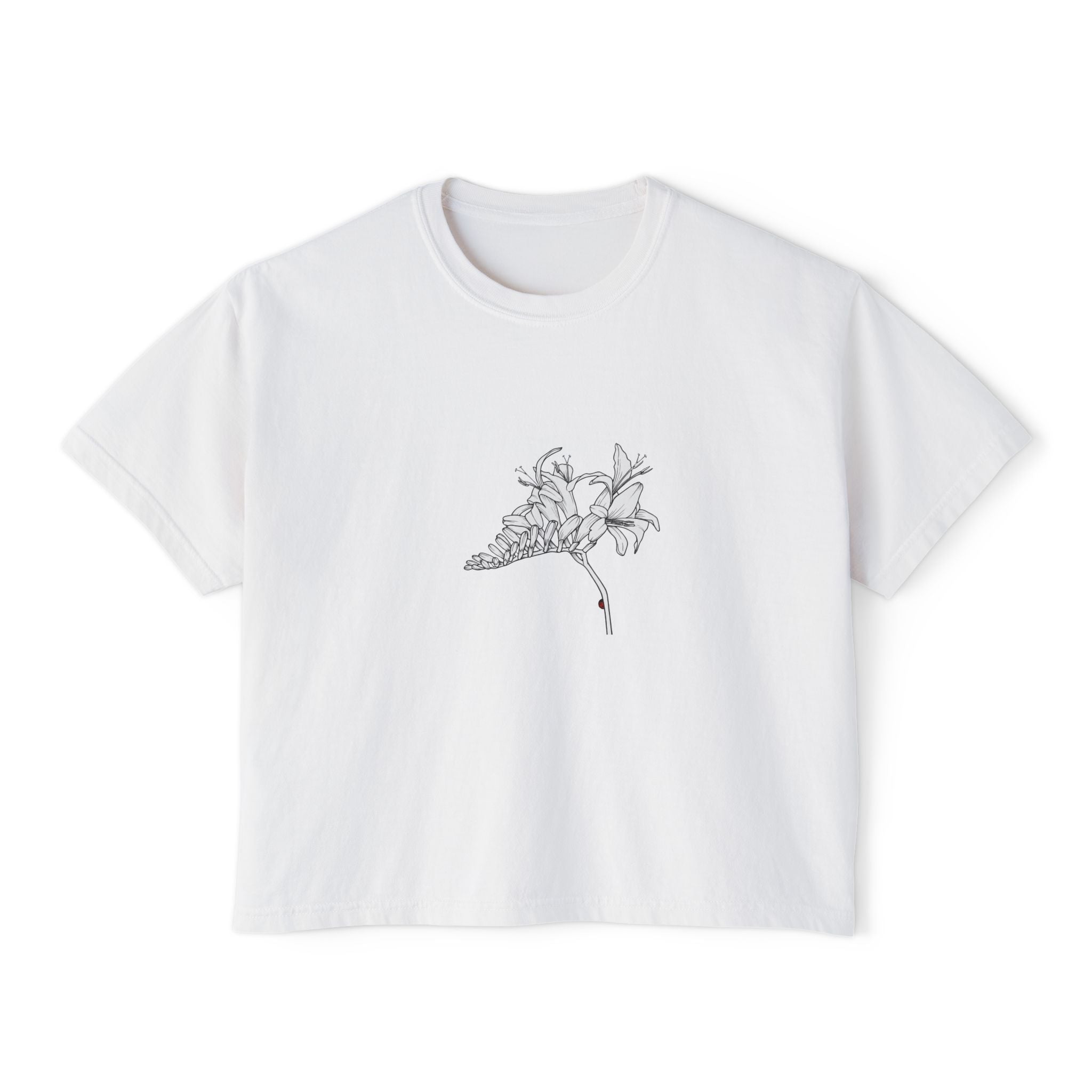 Lucifer Boxy Tee — Minimal Line Art Lucifer flower Graphic T-Shirt
