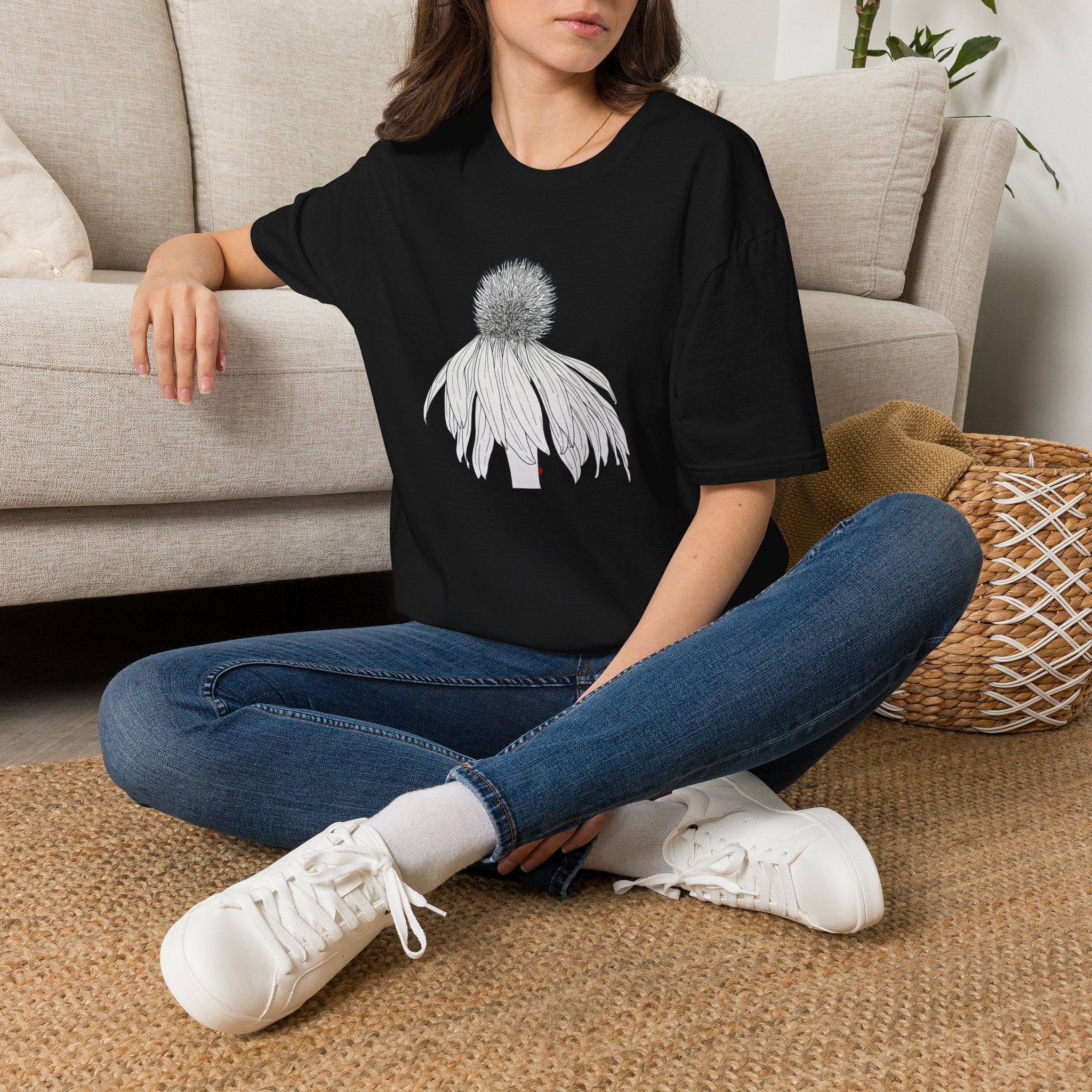 Coneflower Sketch Unisex T‑Shirt — Minimalist Floral Line Art Tee