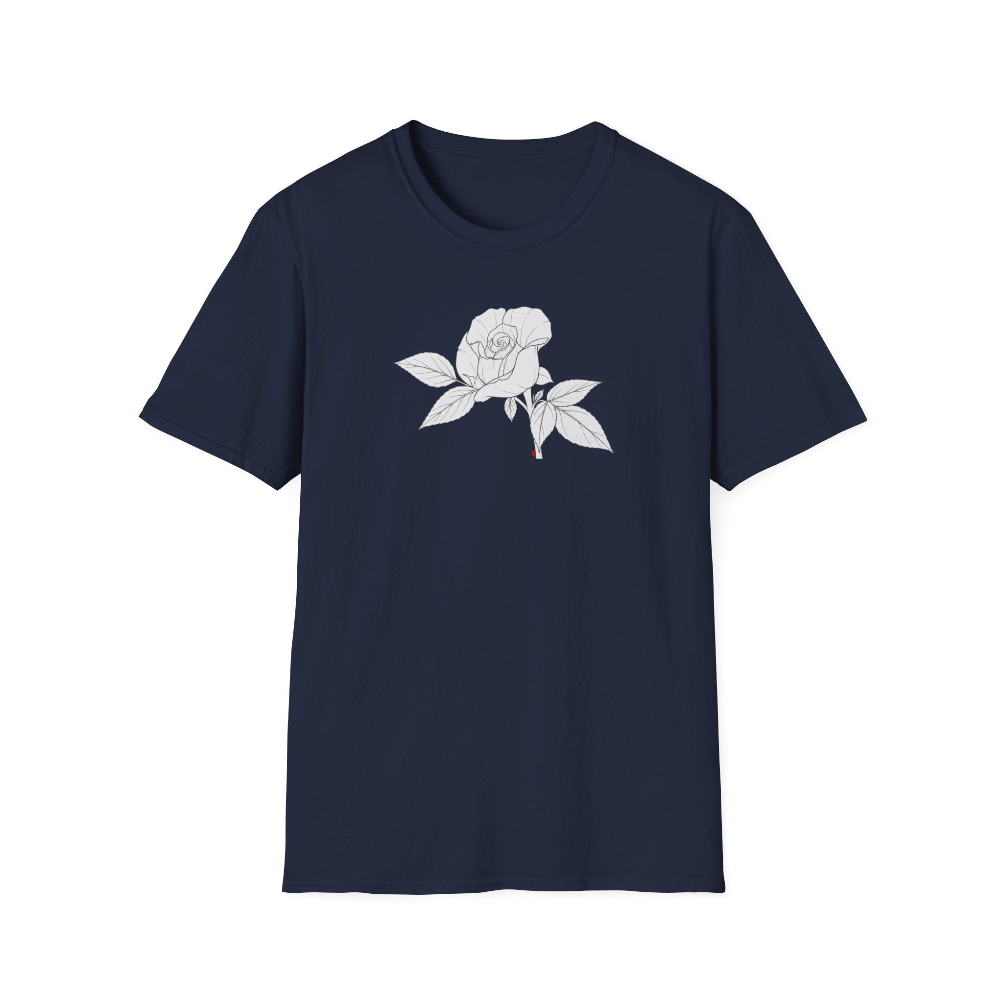 Rose with leaves Sketch Unisex T‑Shirt — Minimalist Floral Line Art Tee