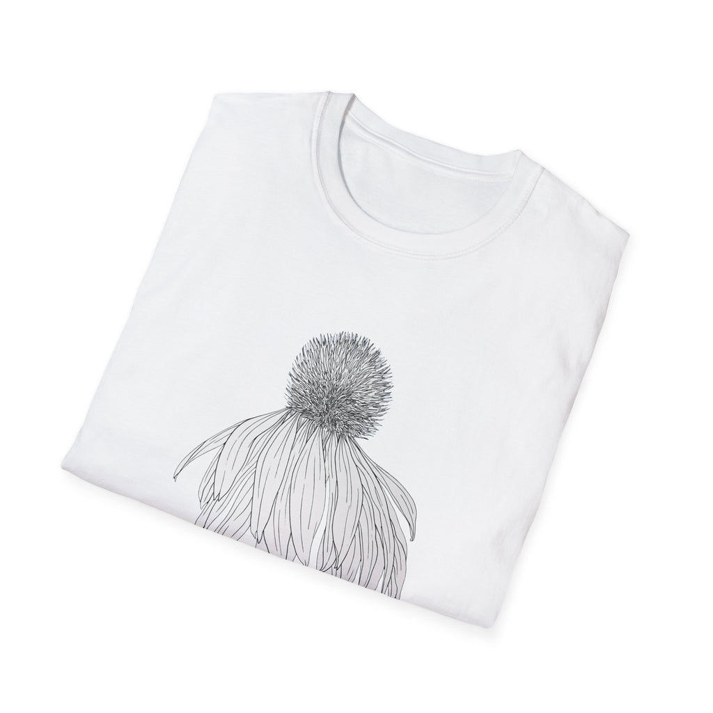 Coneflower Sketch Unisex T‑Shirt — Minimalist Floral Line Art Tee