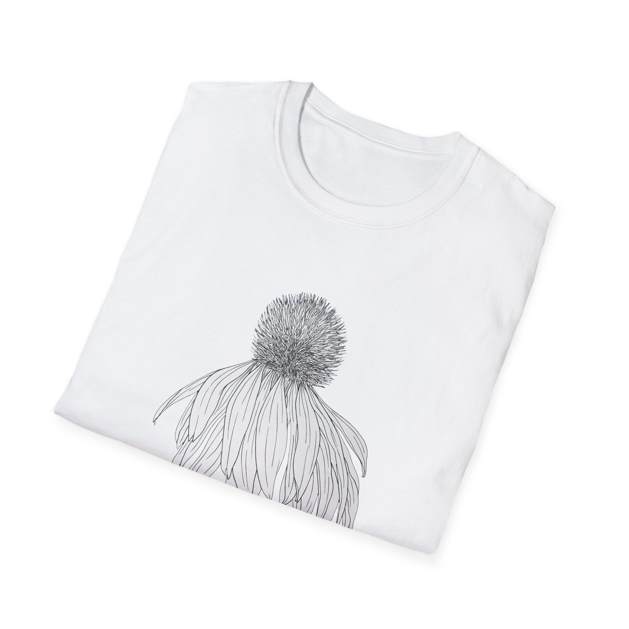 Coneflower Sketch Unisex T‑Shirt — Minimalist Floral Line Art Tee