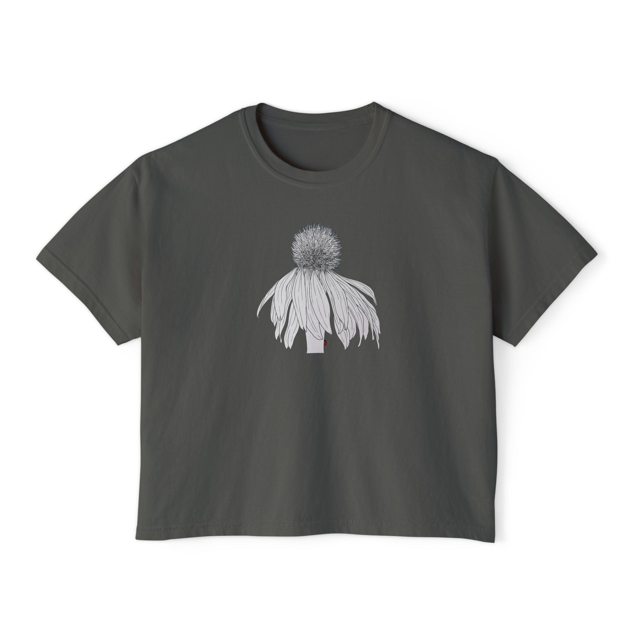 Coneflower Boxy Tee — Minimal Line Art Graphic T-Shirt