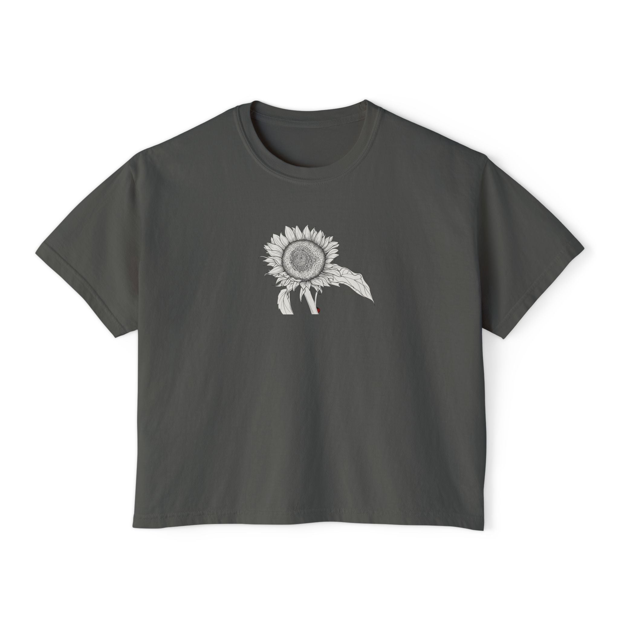 Sunflower Boxy Tee — Minimal Line Art Graphic T-Shirt
