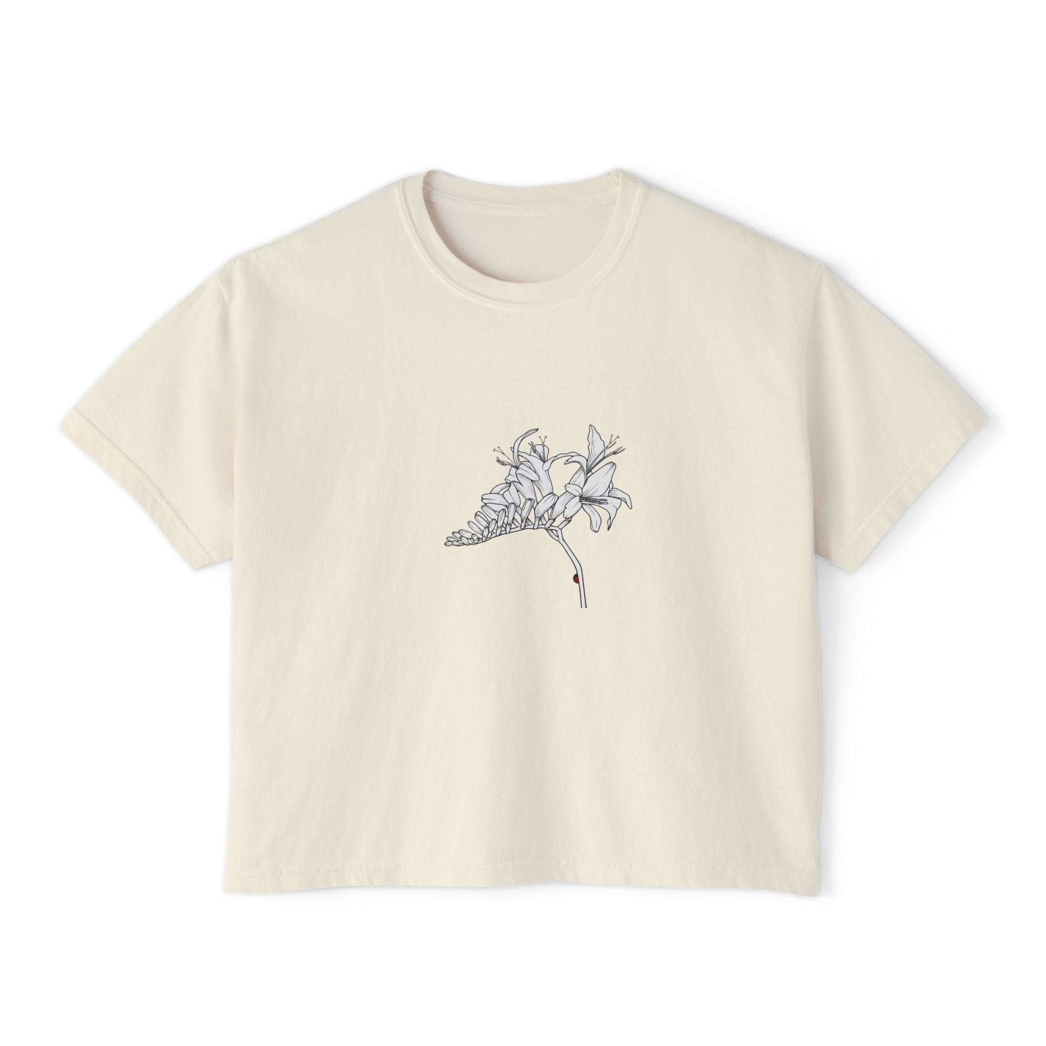 Lucifer Boxy Tee — Minimal Line Art Lucifer flower Graphic T-Shirt