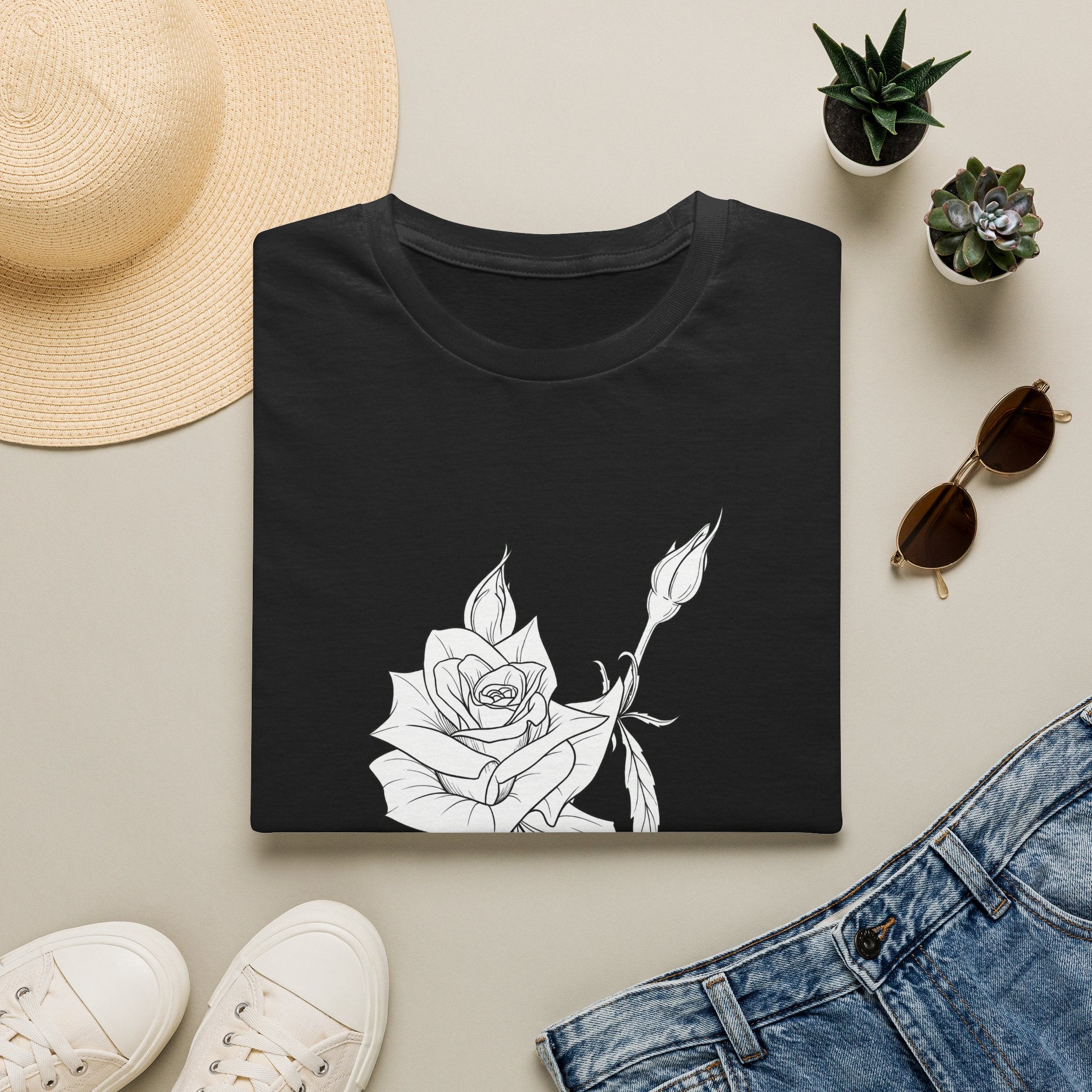 Rose Sketch Unisex T‑Shirt — Minimalist Floral Line Art Tee