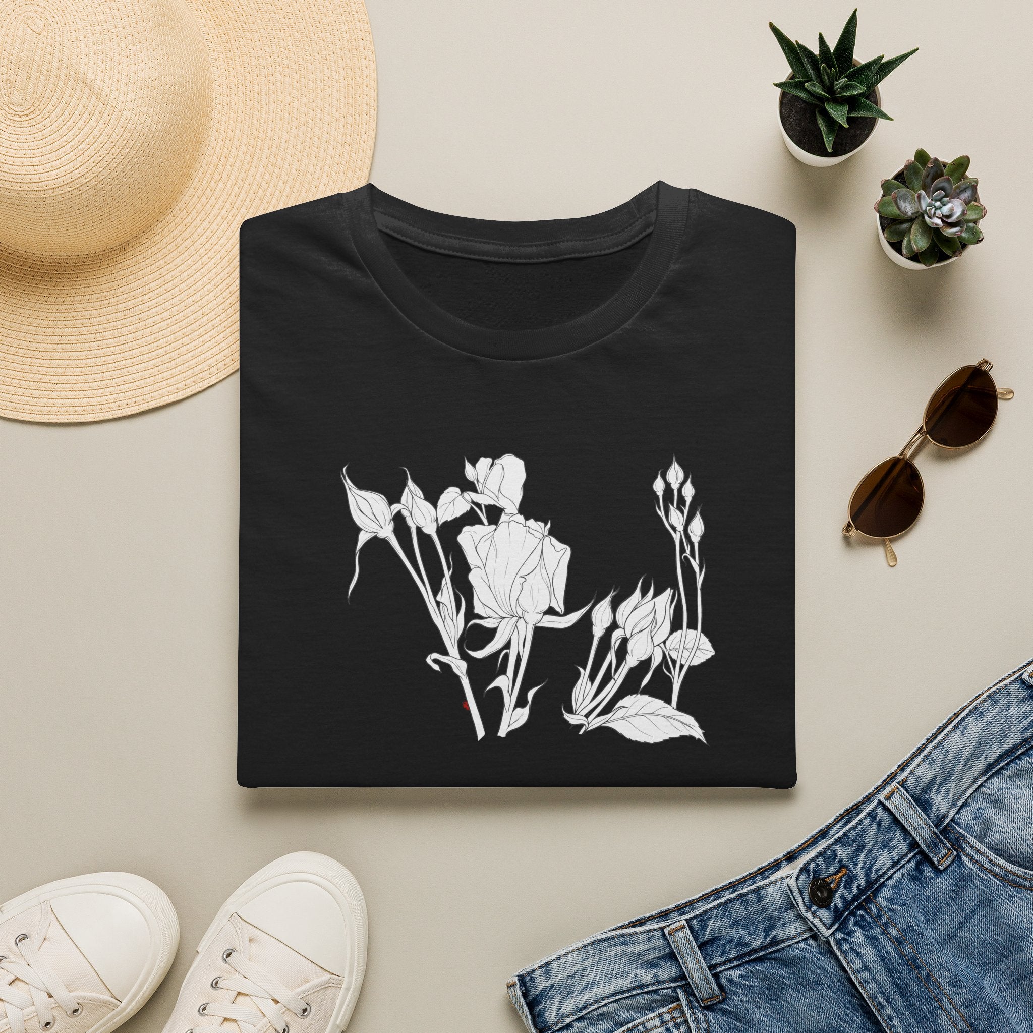 Roesbuds Sketch Unisex T‑Shirt — Minimalist Floral Line Art Tee