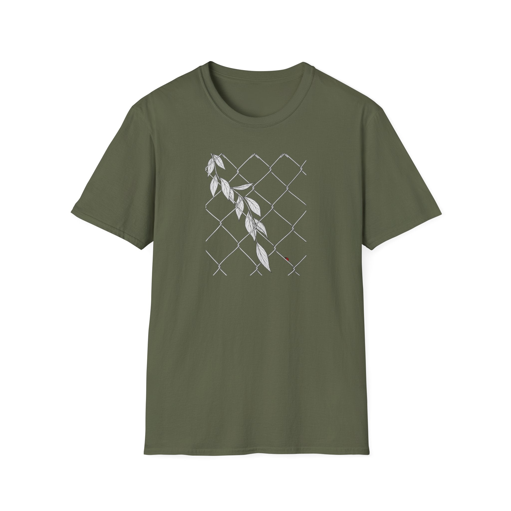 Leaves on fence Sketch Unisex T‑Shirt — Minimalist Floral Line Art Tee