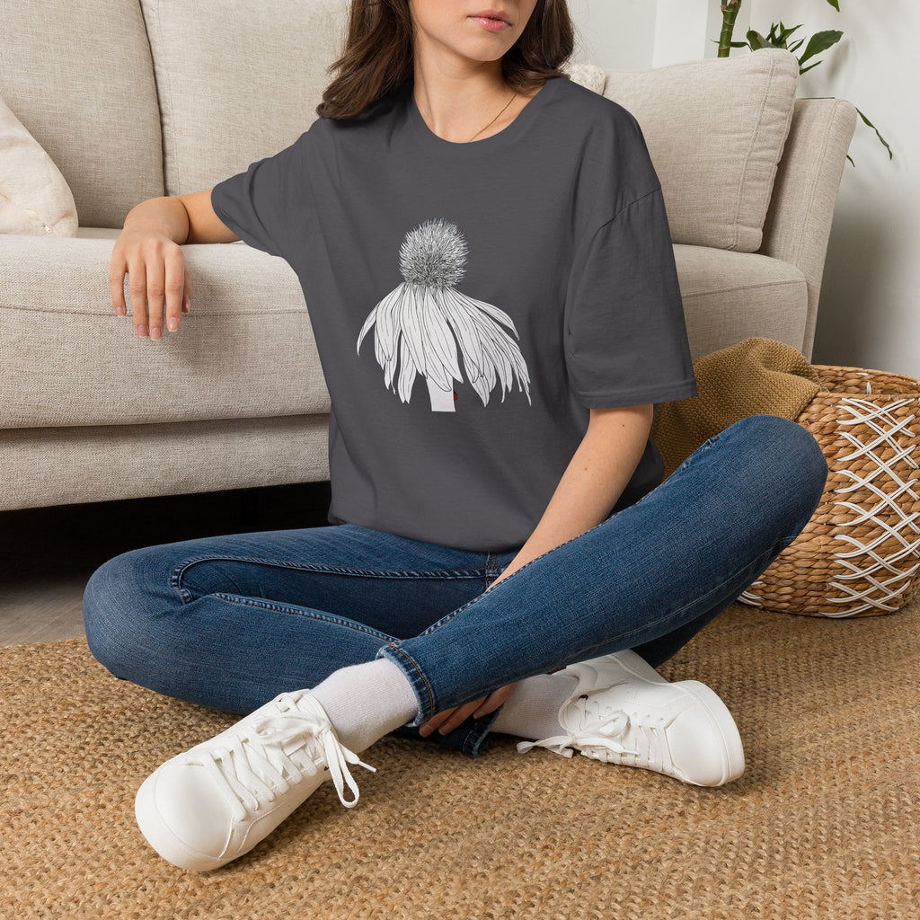 Coneflower Sketch Unisex T‑Shirt — Minimalist Floral Line Art Tee