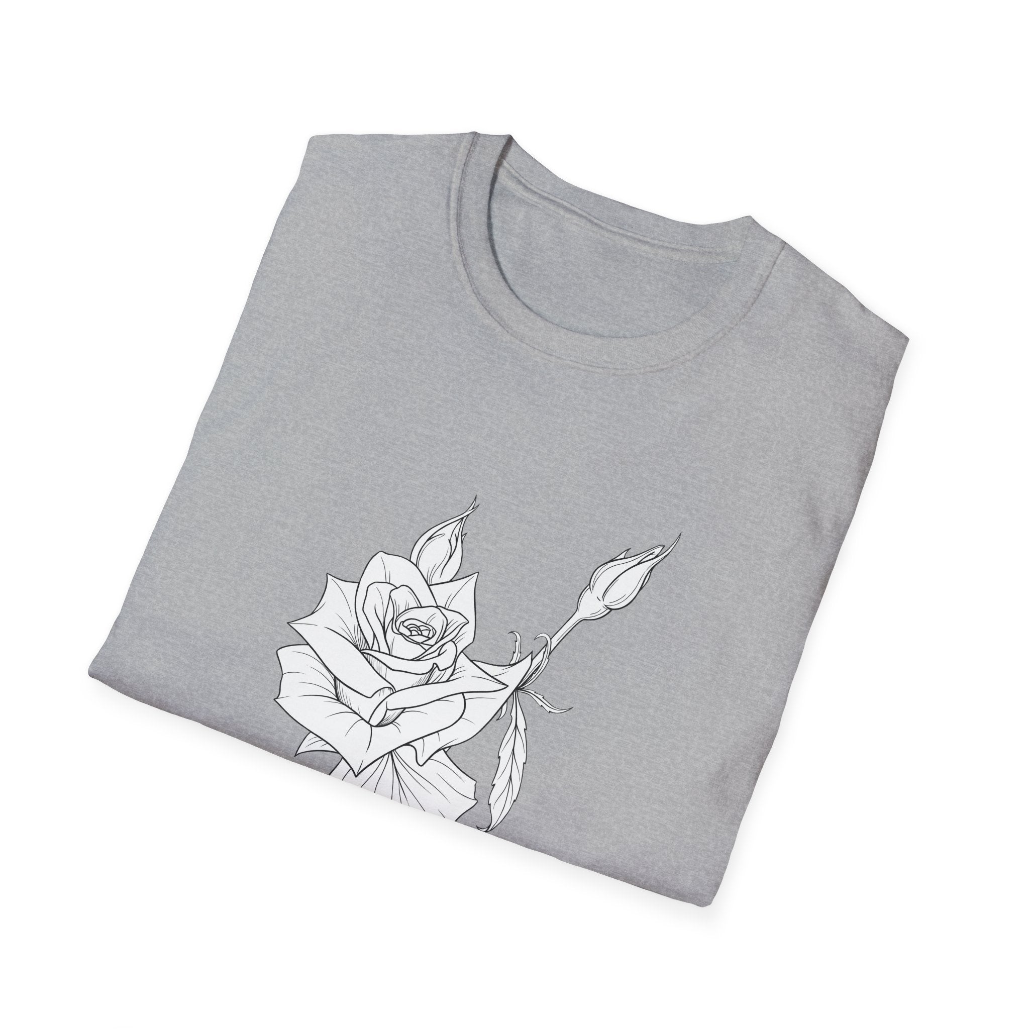 Rose Sketch Unisex T‑Shirt — Minimalist Floral Line Art Tee