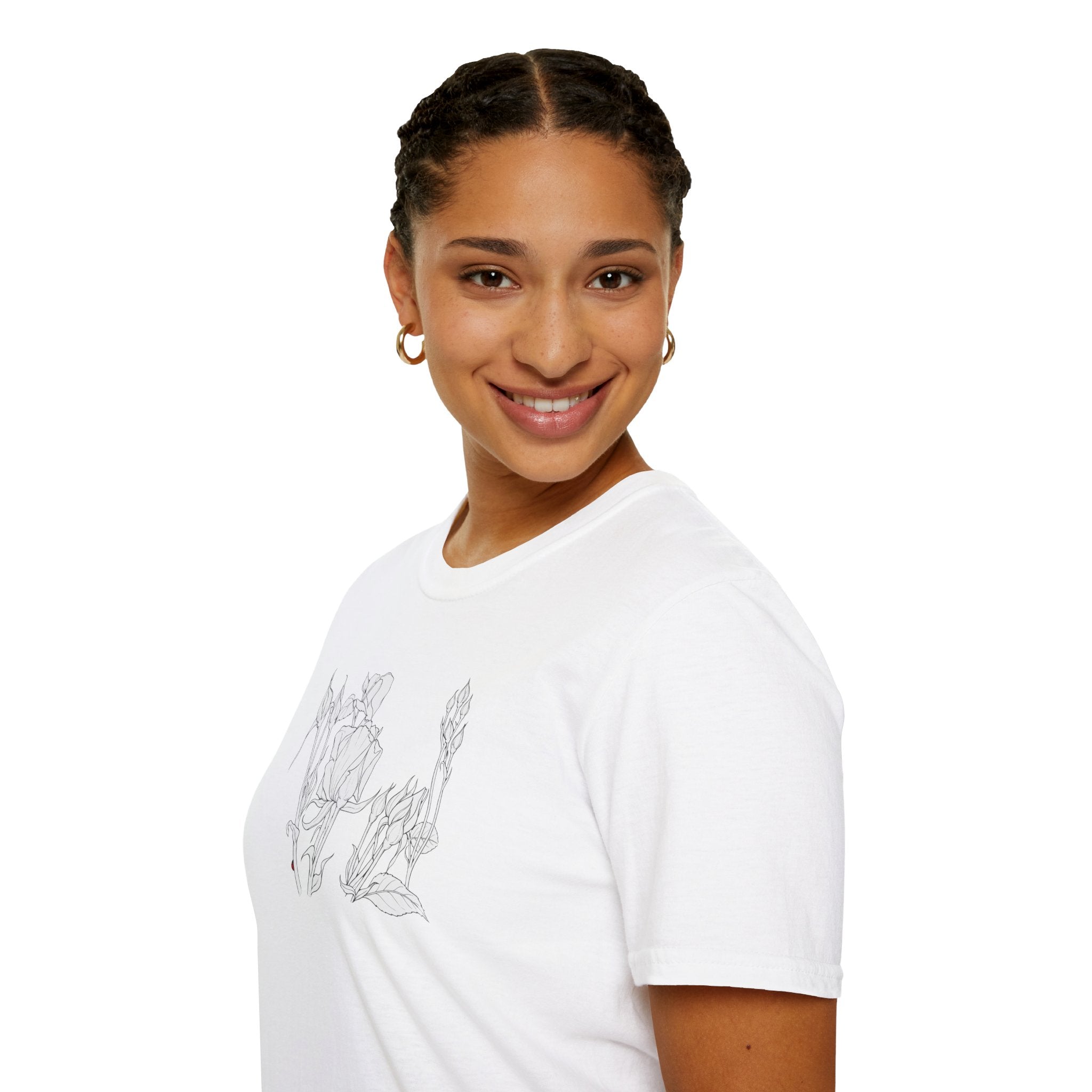Roesbuds Sketch Unisex T‑Shirt — Minimalist Floral Line Art Tee