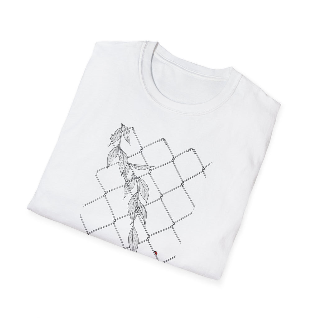 Leaves on fence Sketch Unisex T‑Shirt — Minimalist Floral Line Art Tee