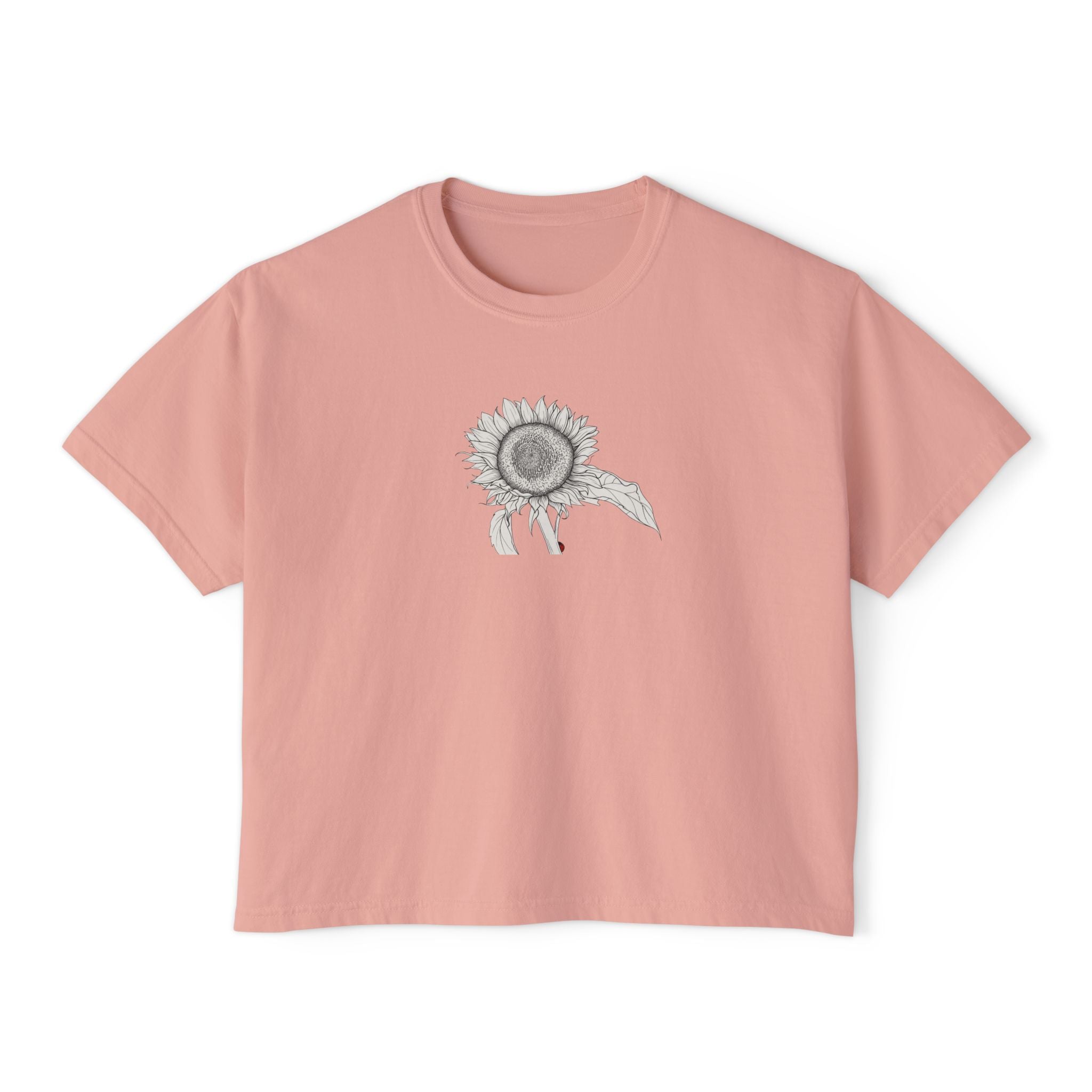 Sunflower Boxy Tee — Minimal Line Art Graphic T-Shirt
