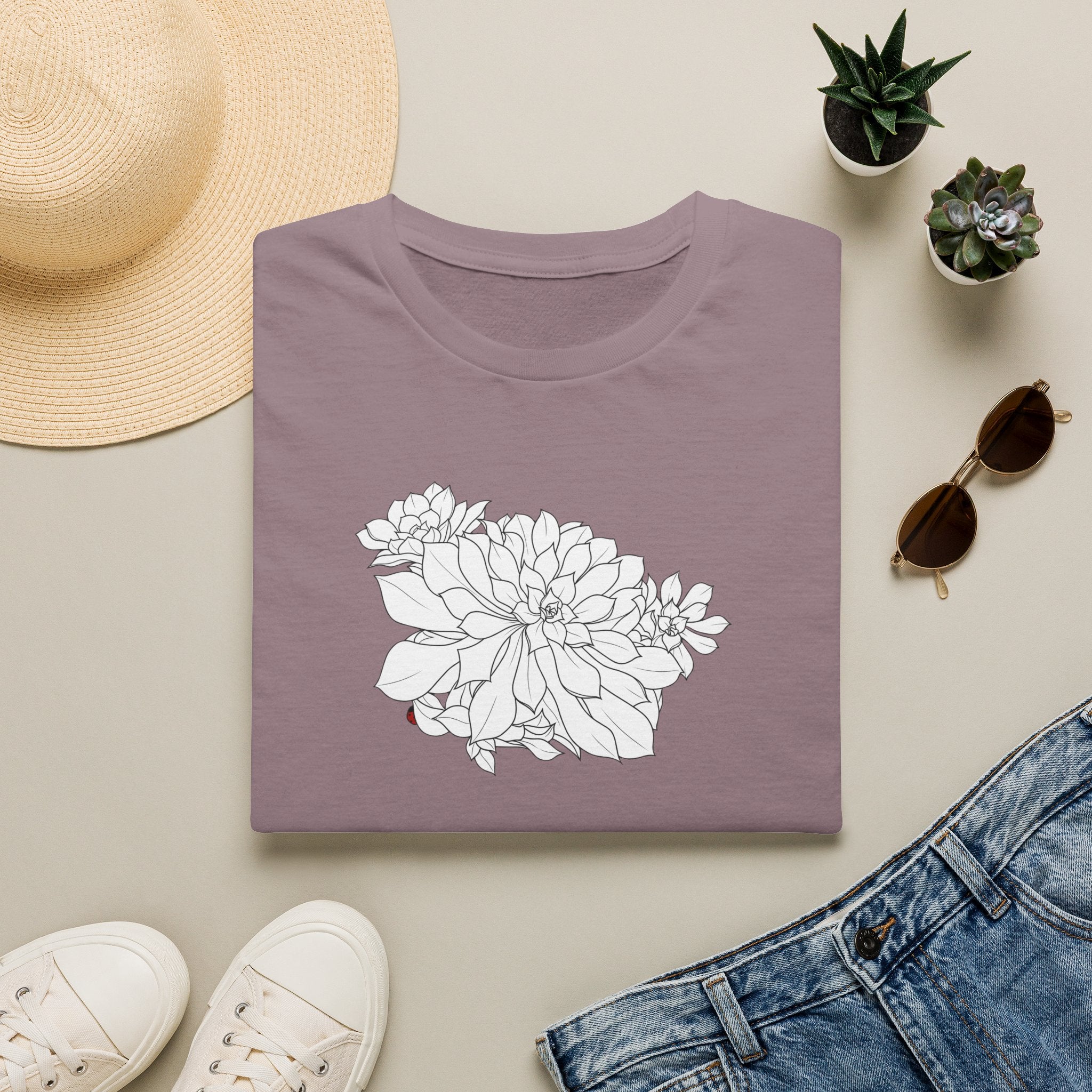 Succulent Sketch Unisex T‑Shirt — Minimalist Floral Line Art Tee