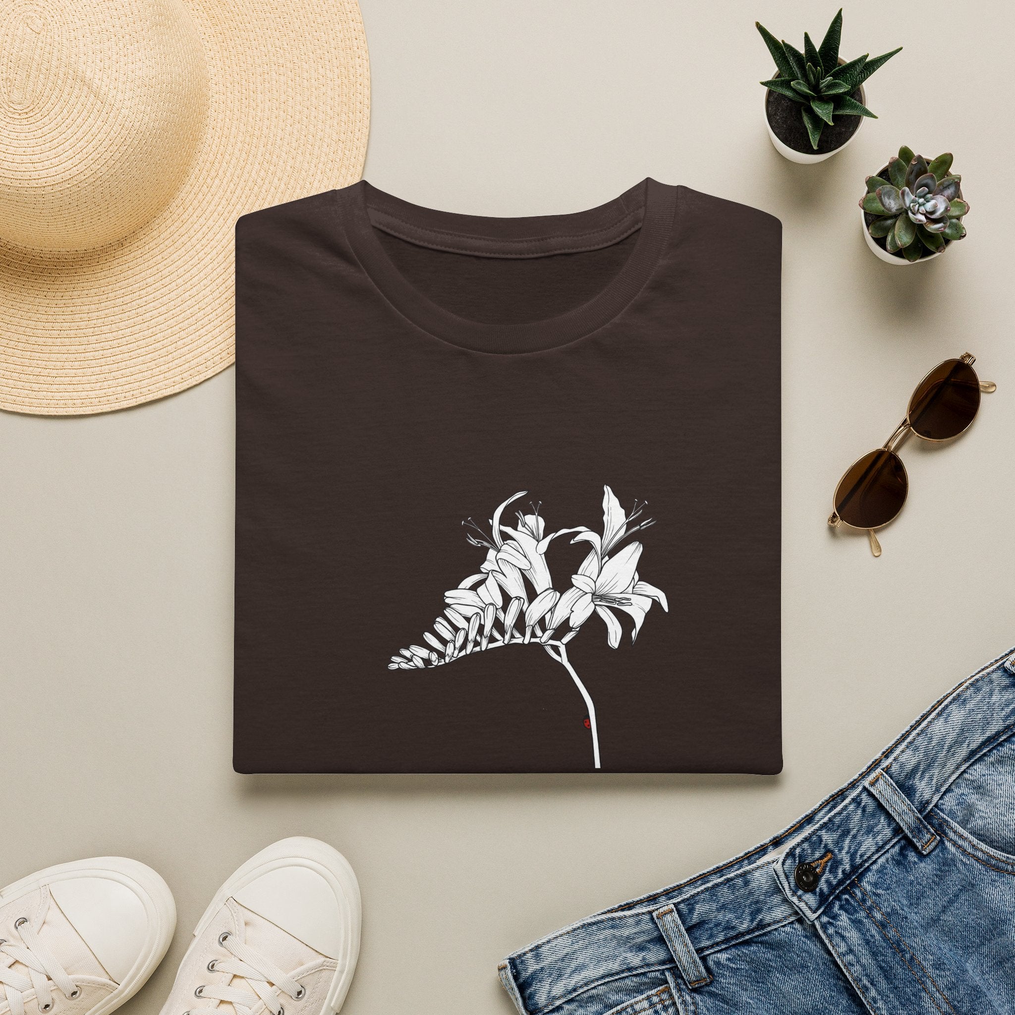 Lucifer Flower Sketch Unisex T‑Shirt — Minimalist Floral Line Art Tee
